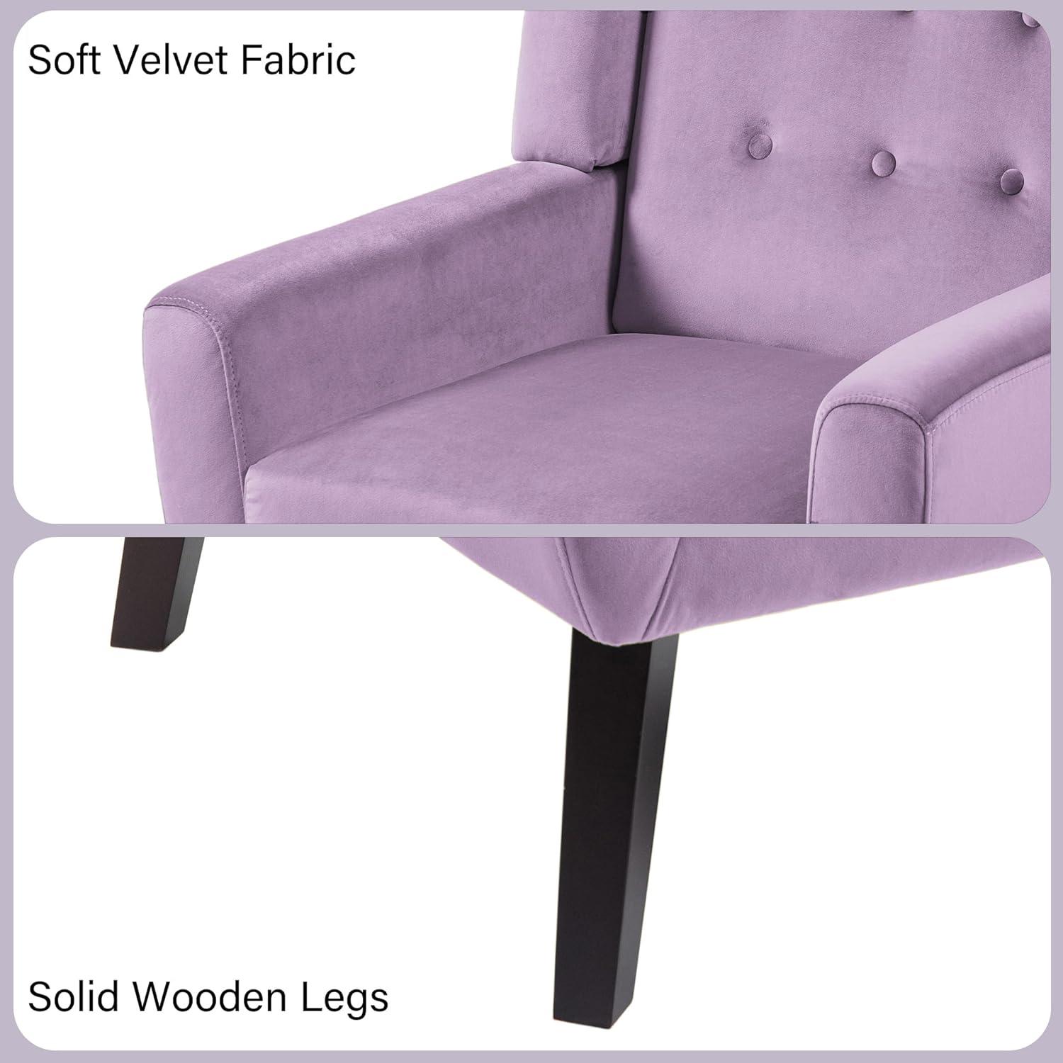 Mid-Century Modern Purple Velvet Accent Chair with Wood Legs