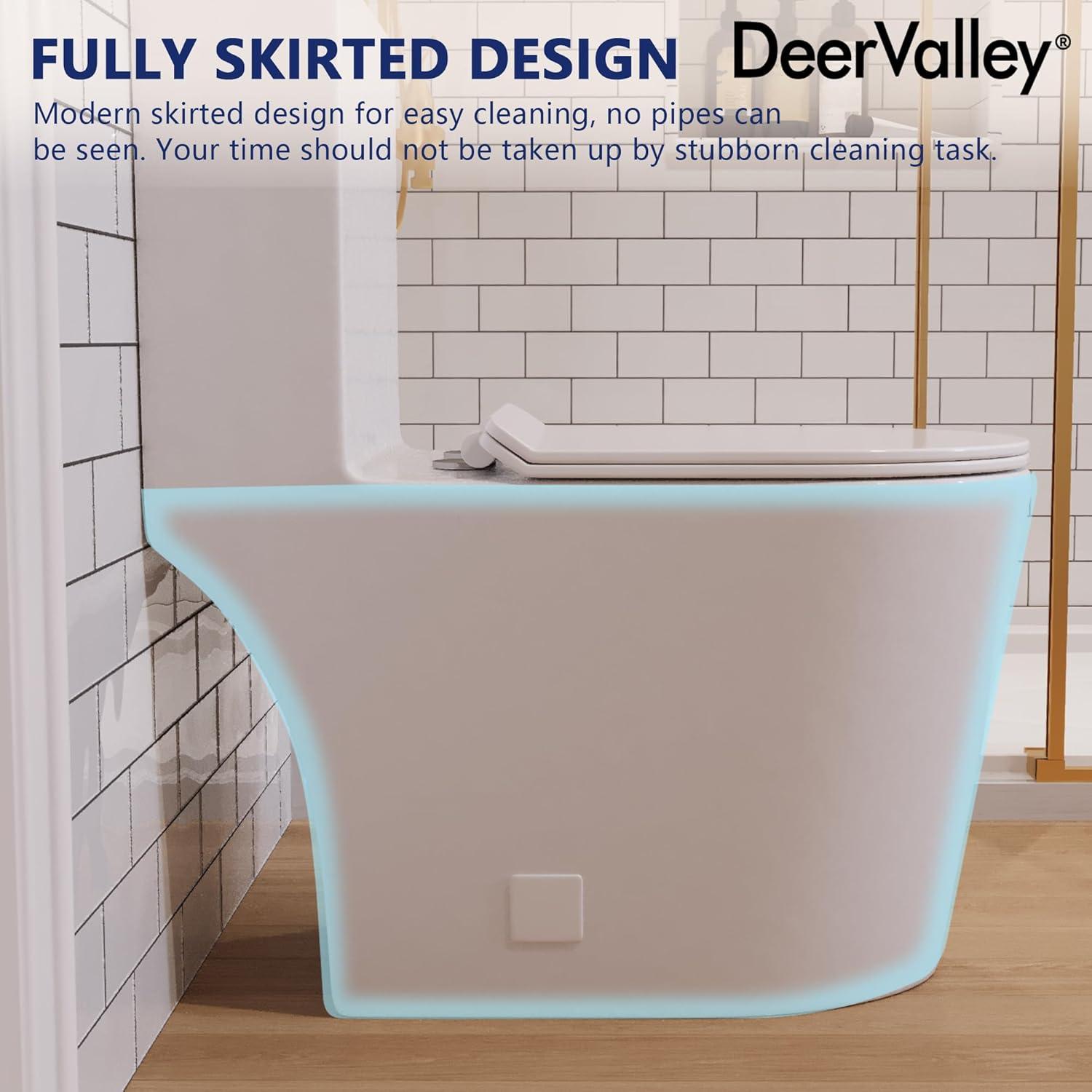 DeerValley One Piece Modern Toilet, Elongated Dual Flush Standard White Toilet with Comfort ADA Seat Height(Seat Included)