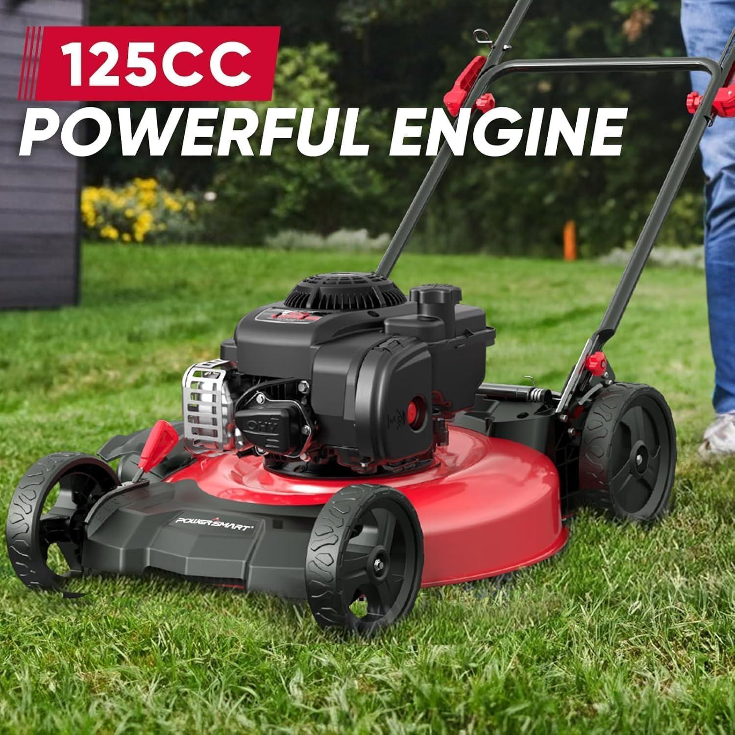 Red 21-Inch Gas Powered Rotary Lawn Mower with 125CC Engine