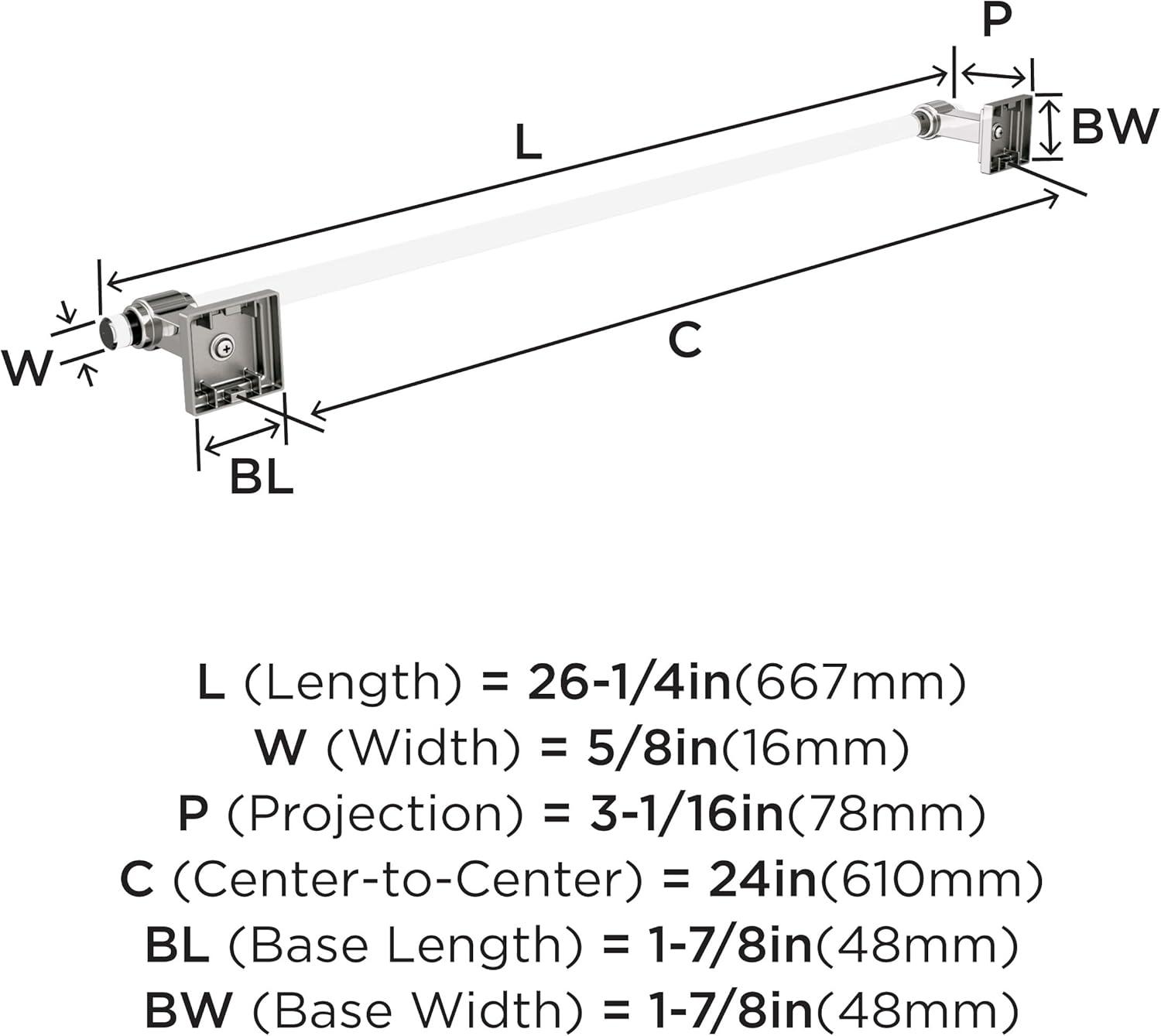 Glacio Clear and Polished Nickel 24" Wall Mounted Towel Bar