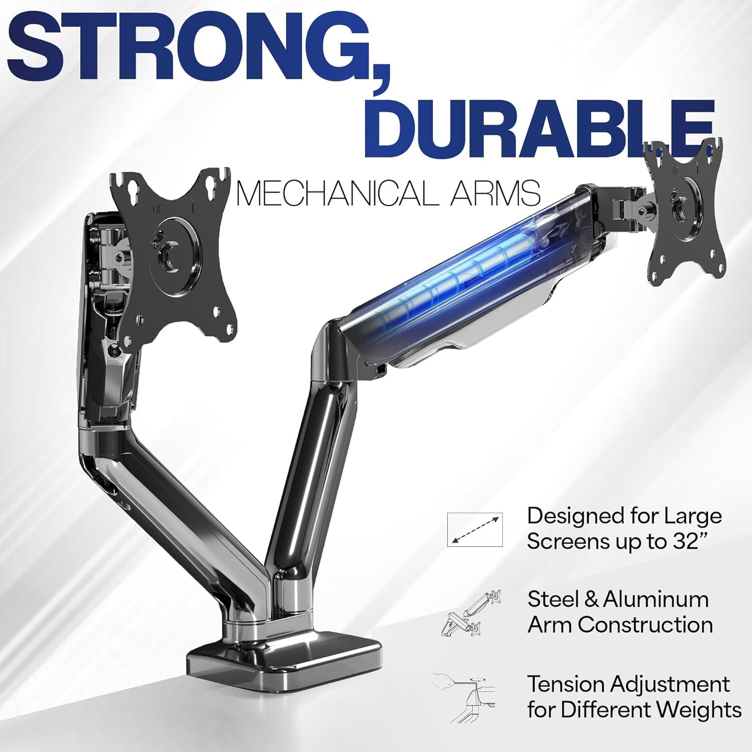 Dual Monitor Mechanical Spring Desk Mount Stand | Fits Screens up to 32"