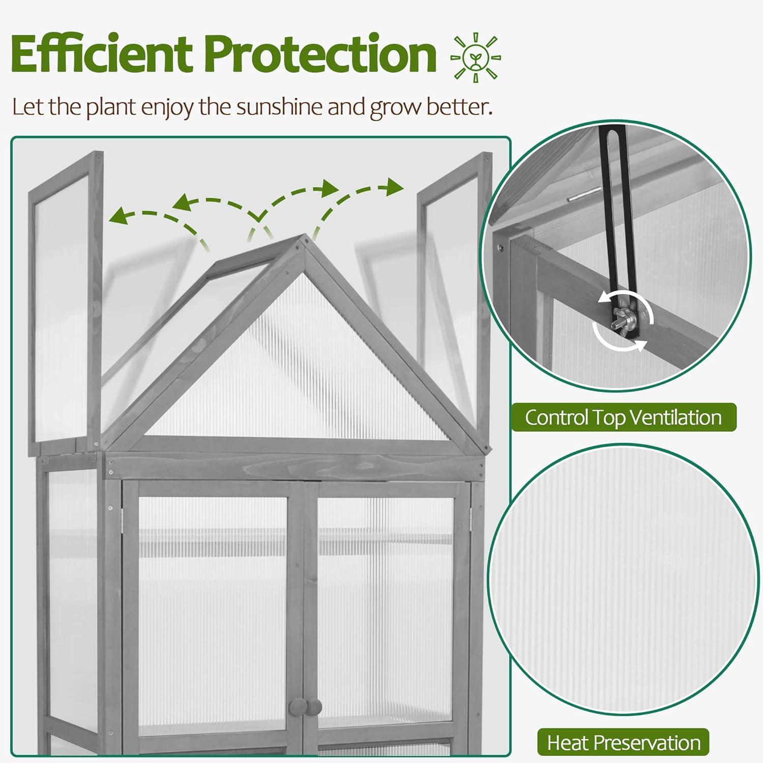 18.3" W x 29.9" D Wooden Greenhouse Cold Frame，Garden Raised Flower Planter Shelf