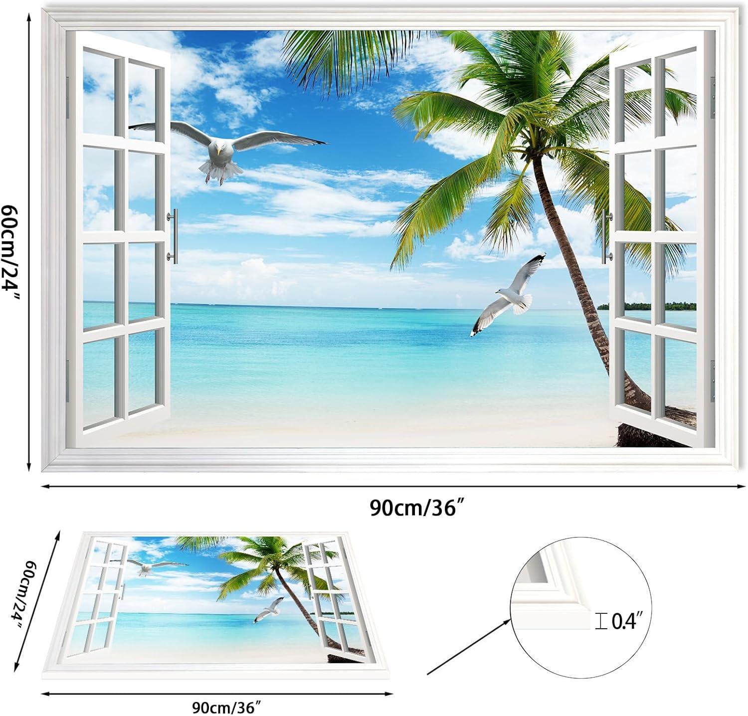 wall26 Canvas Print Wall Art Window View of Tropical Island Beach Paradise Nature Wilderness Photography Modern Art Rustic Scenic Colorful Ultra for Living Room, Bedroom, Office - 24"x36"