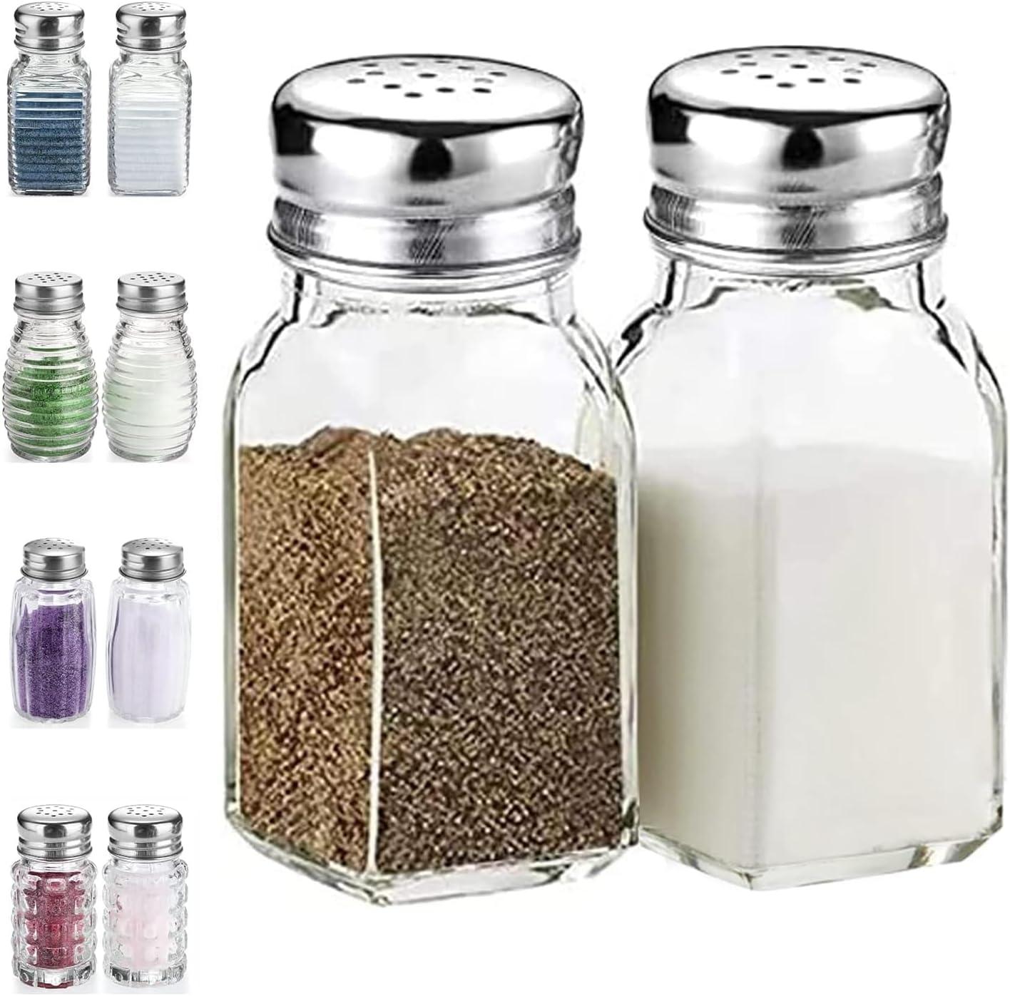 Clear Glass Salt and Pepper Shakers with Stainless Steel Lids