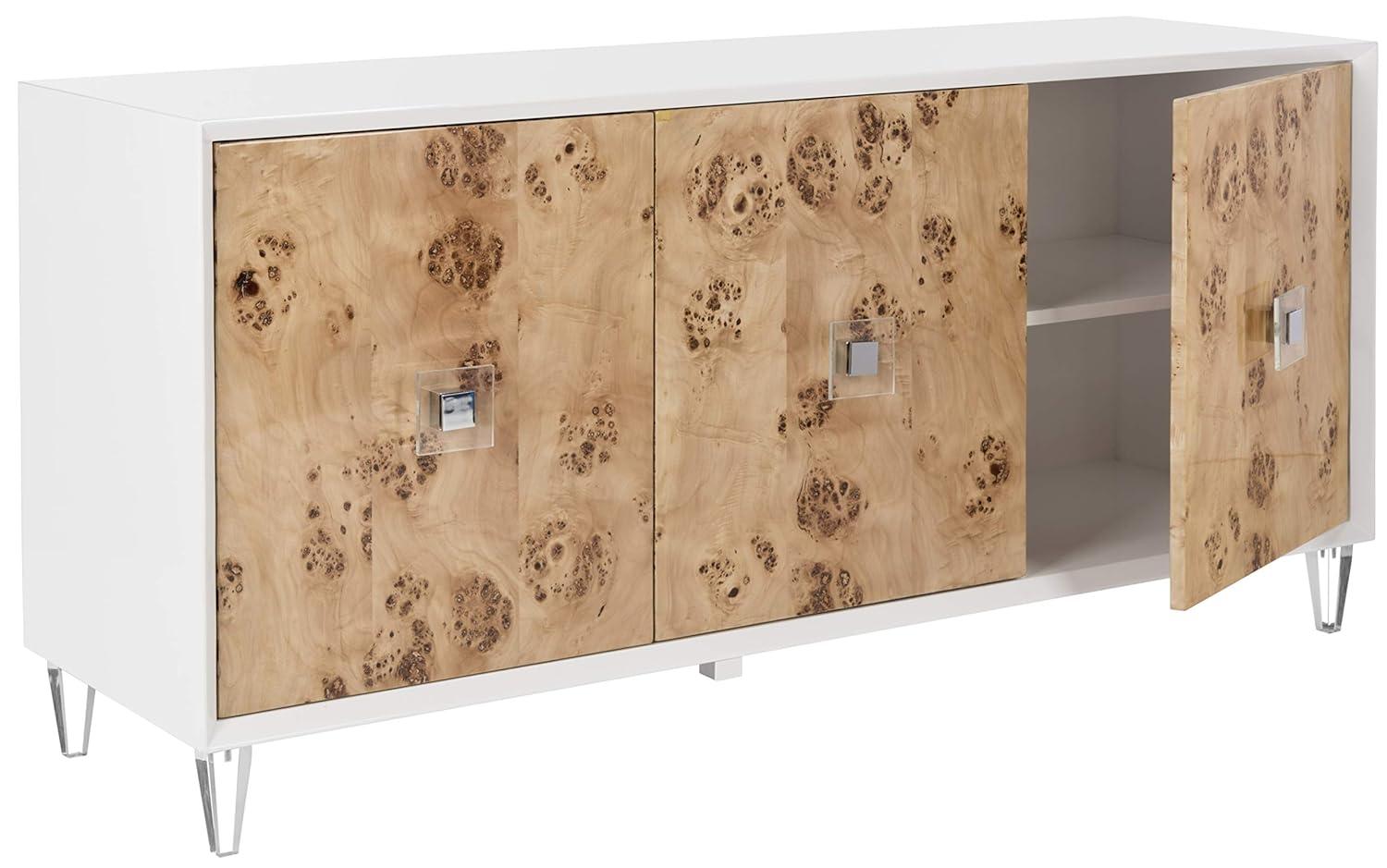 Lazaro Contemporary White Lacquer & Burlwood Buffet Sideboard