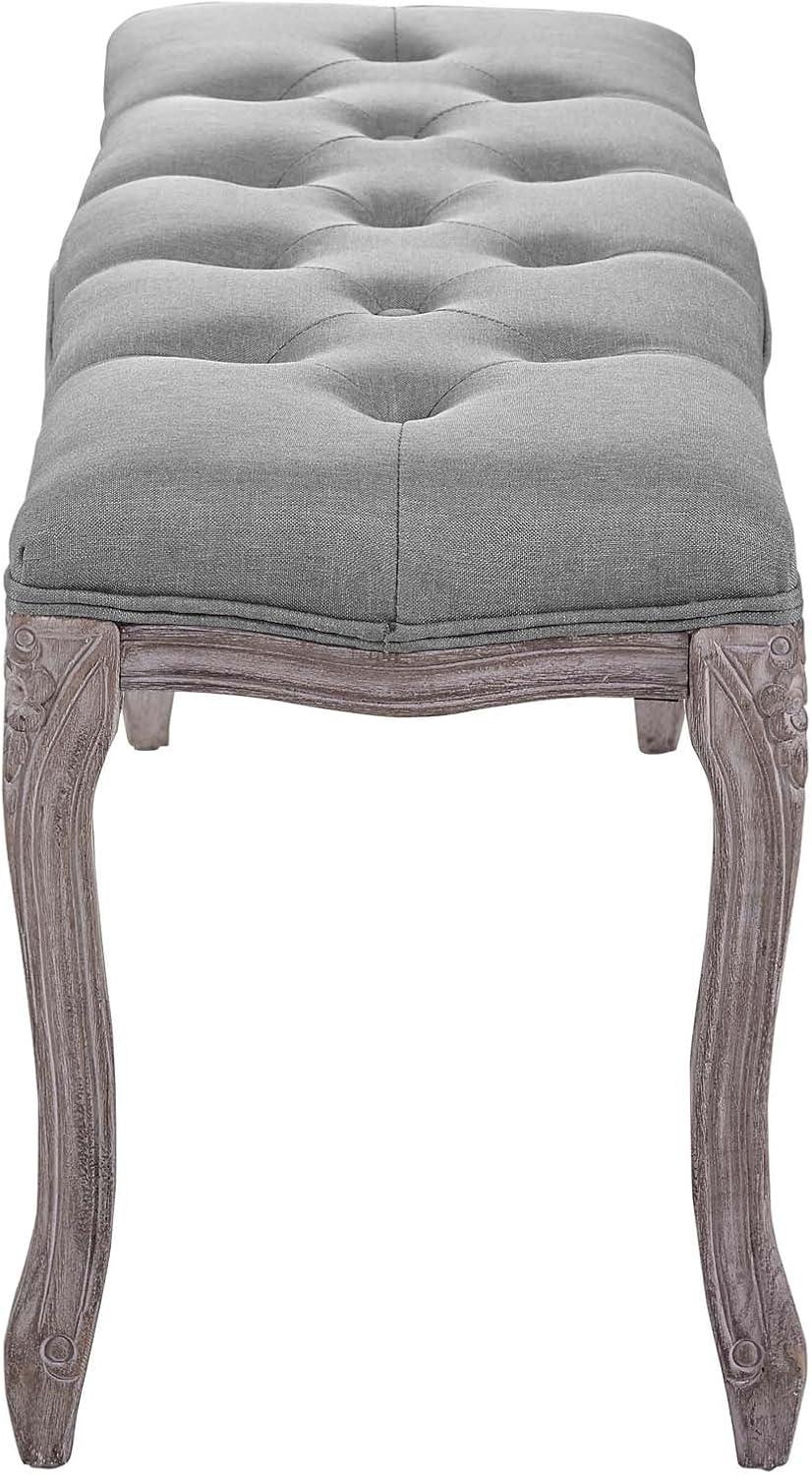 Modway Regal Vintage French Upholstered Fabric Bench in Light Gray