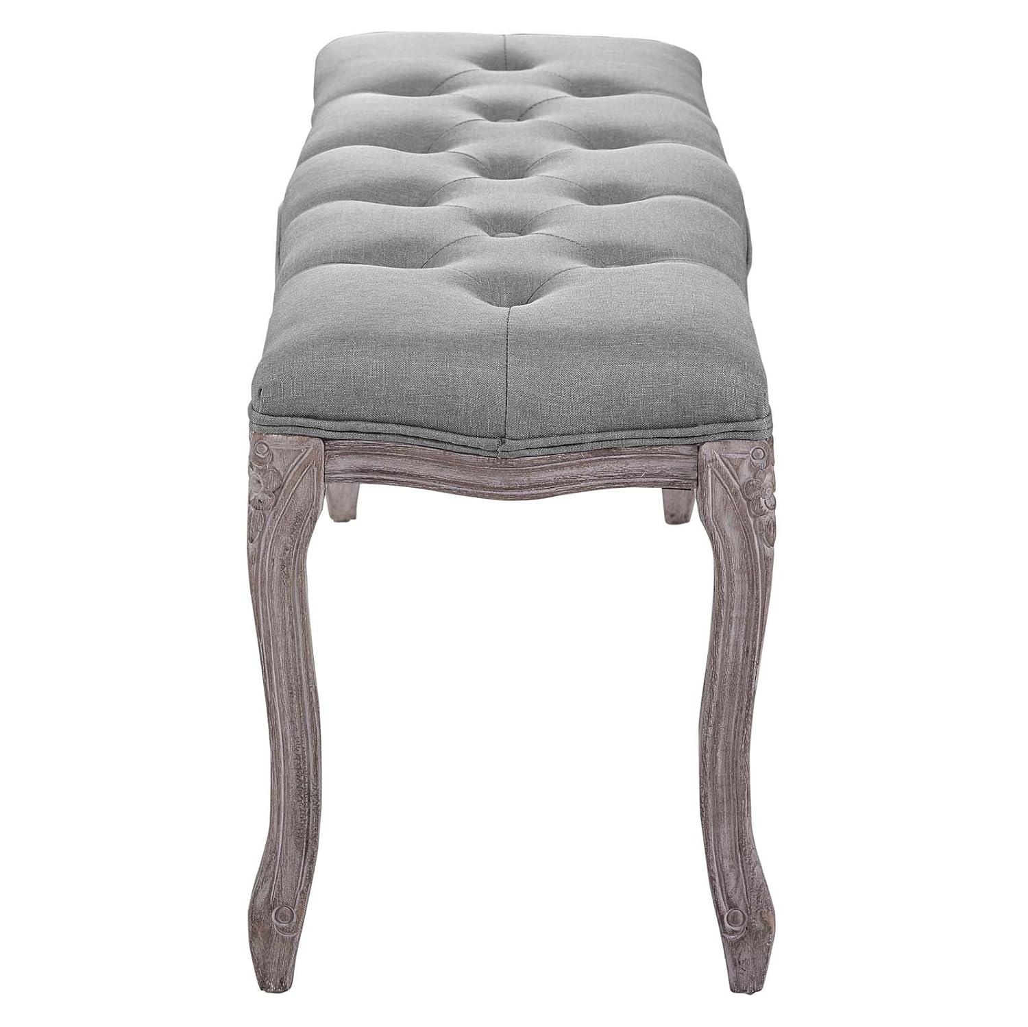 Ergode Regal Vintage French Upholstered Fabric Bench - Light Gray