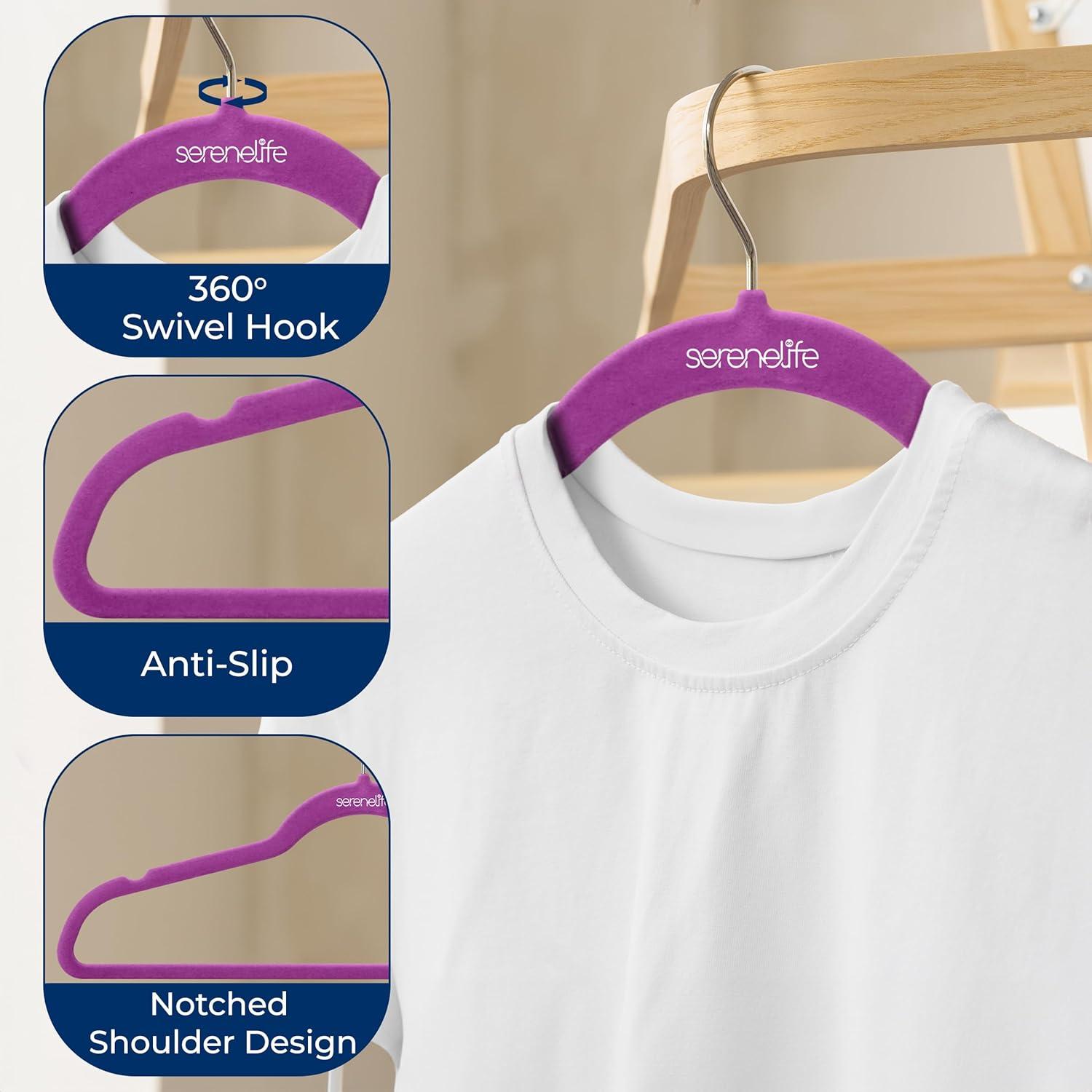 SereneLife 200pk Non-Slip Velvet Clothes Hangers - Purple