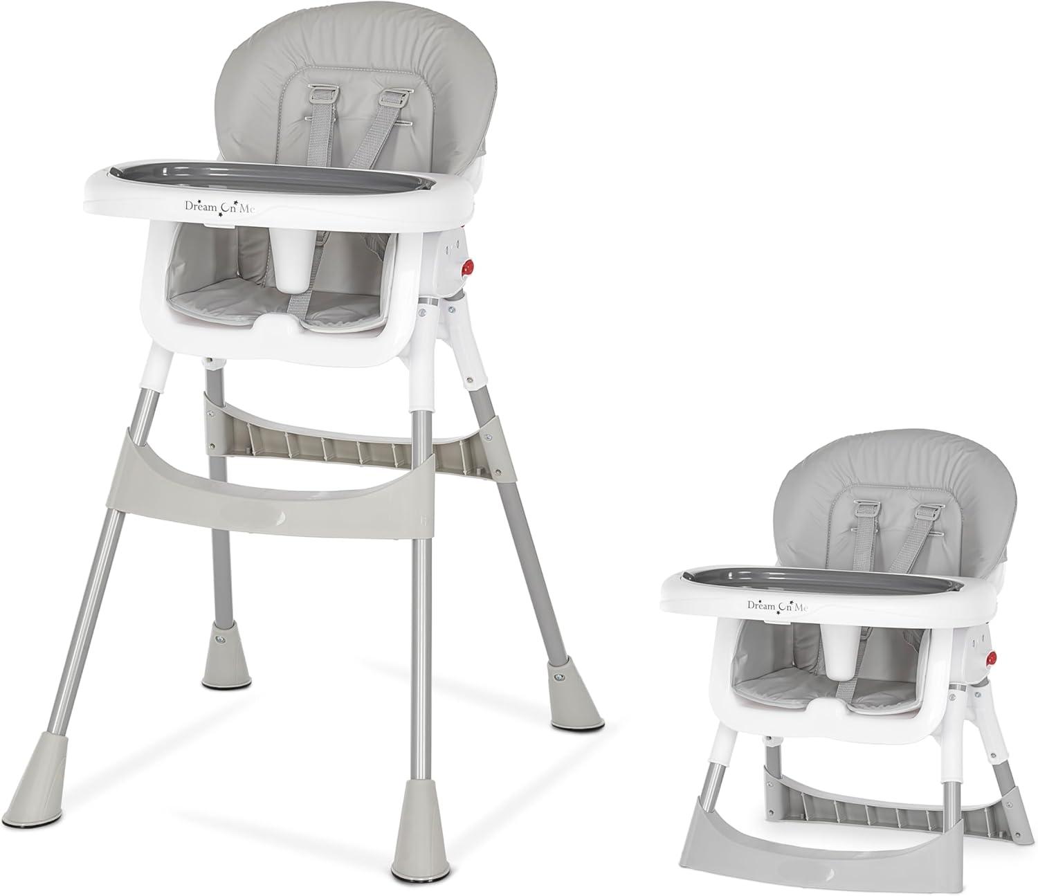 Dream On Me Portable 2-In-1 Table Talk High Chair - Convertible Compact and Lightweight, Grey