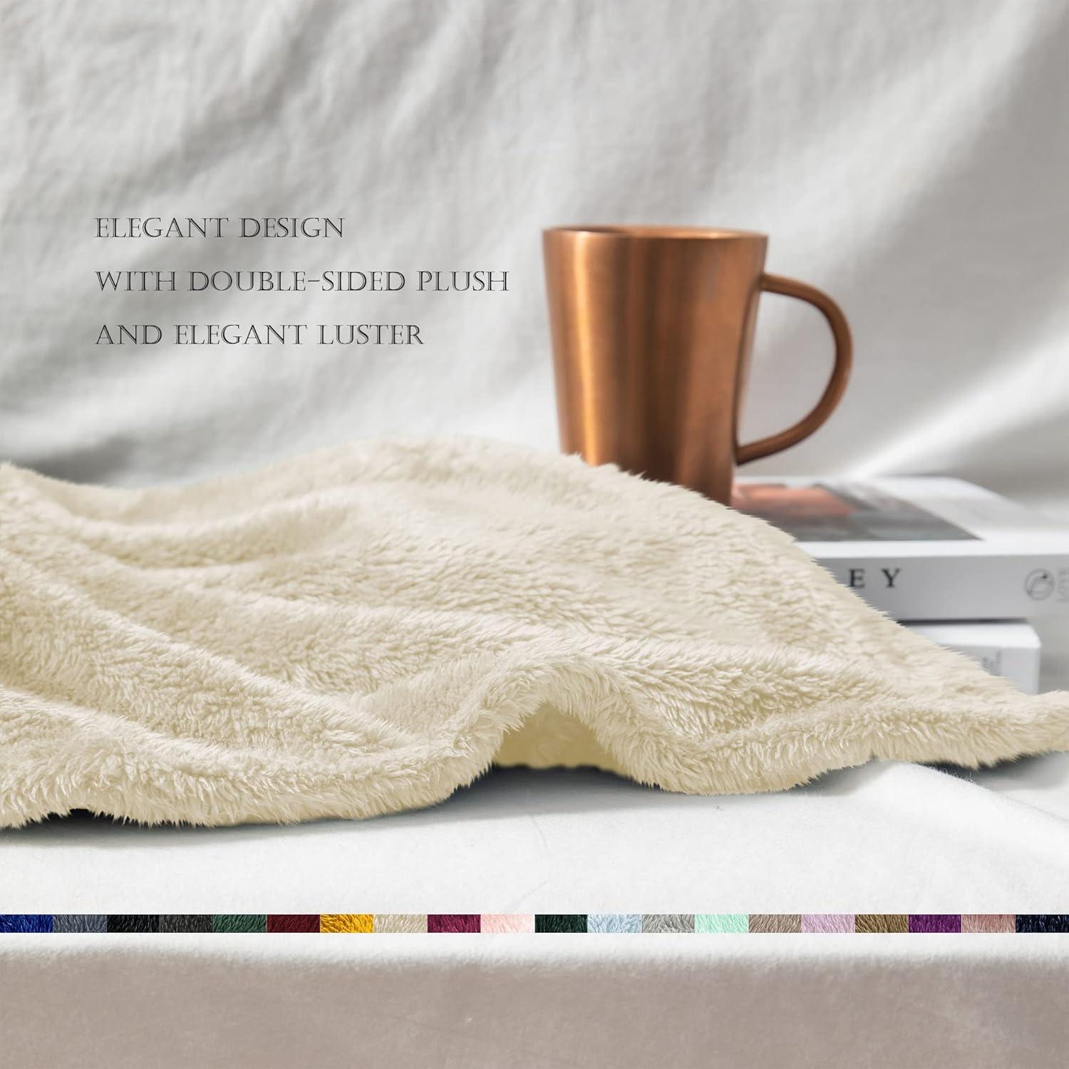 Exclusivo Mezcla Plush Fuzzy Large Fleece Throw Blanket (50" x 70", Beige)- Soft, Warm and Lightweight