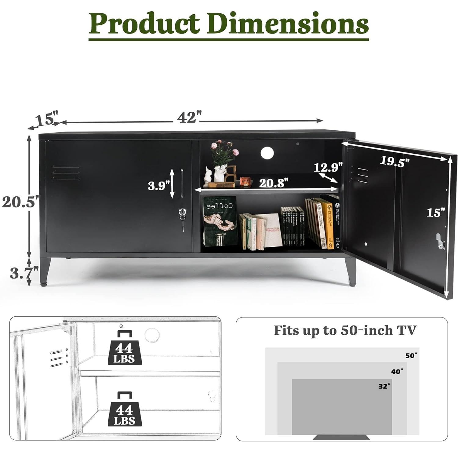HOPUBUY Metal Storage Cabinet with Lock, Steel Locker Cabinet with Removable Shelves and 2 Locking Doors, Black Storage Cabinets for Home, Garage, Office, Bedroom