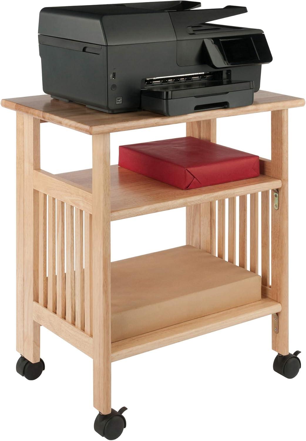 Natural Solid Wood Foldable Printer Cart with Shelves