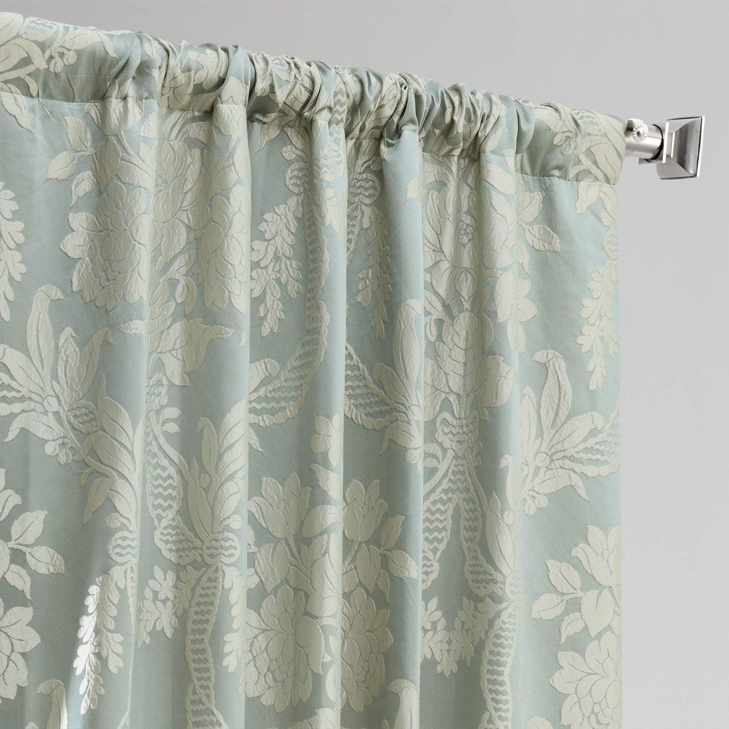 Magdelena Steel Blue & Silver Designer Damask Curtain (1 Panel), Magdelena Steel Blue & Silver, 50W X 108L