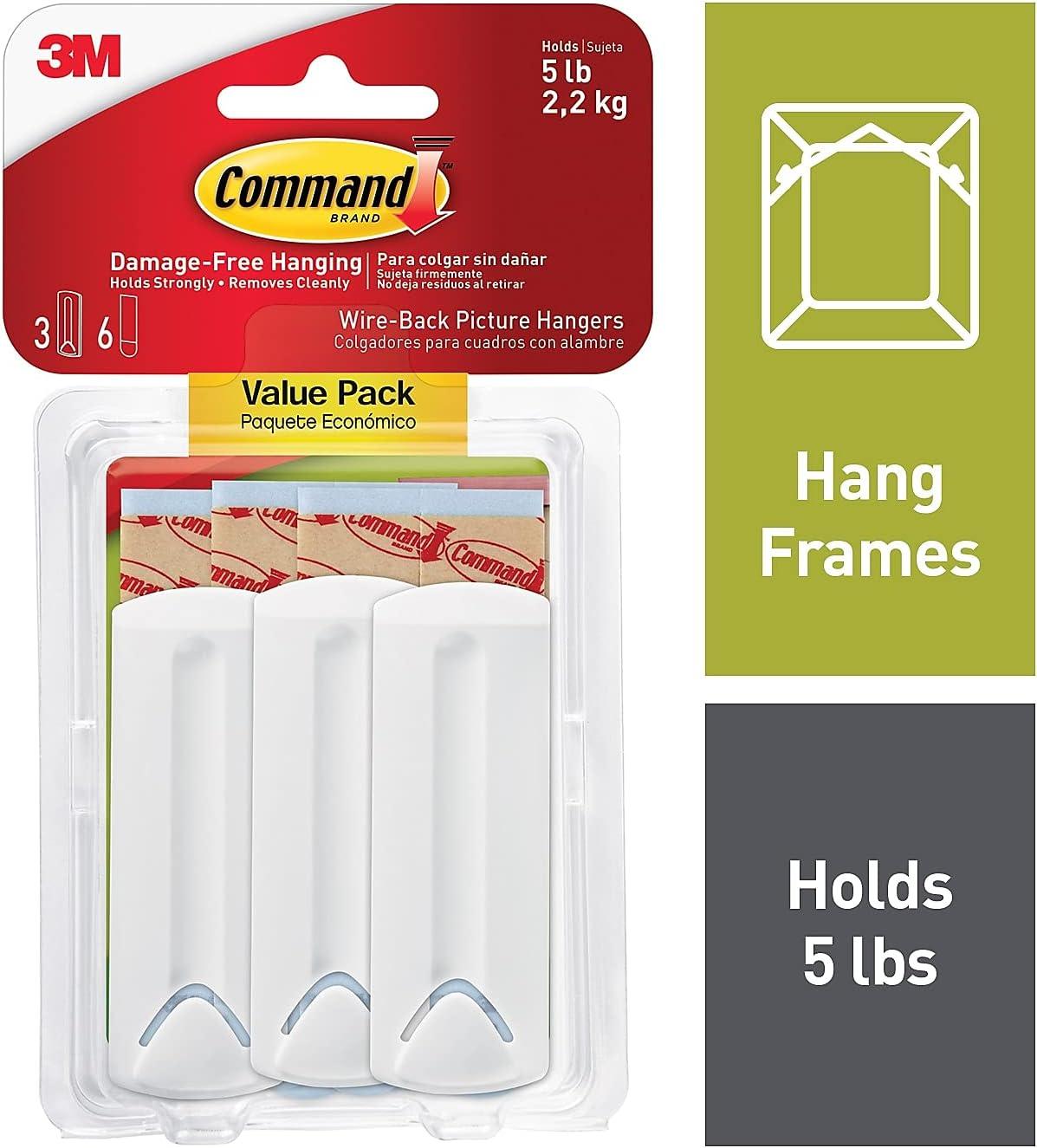 Command Wire-Backed Picture Hanger, 3 Hangers, 6 Strips Per Pack