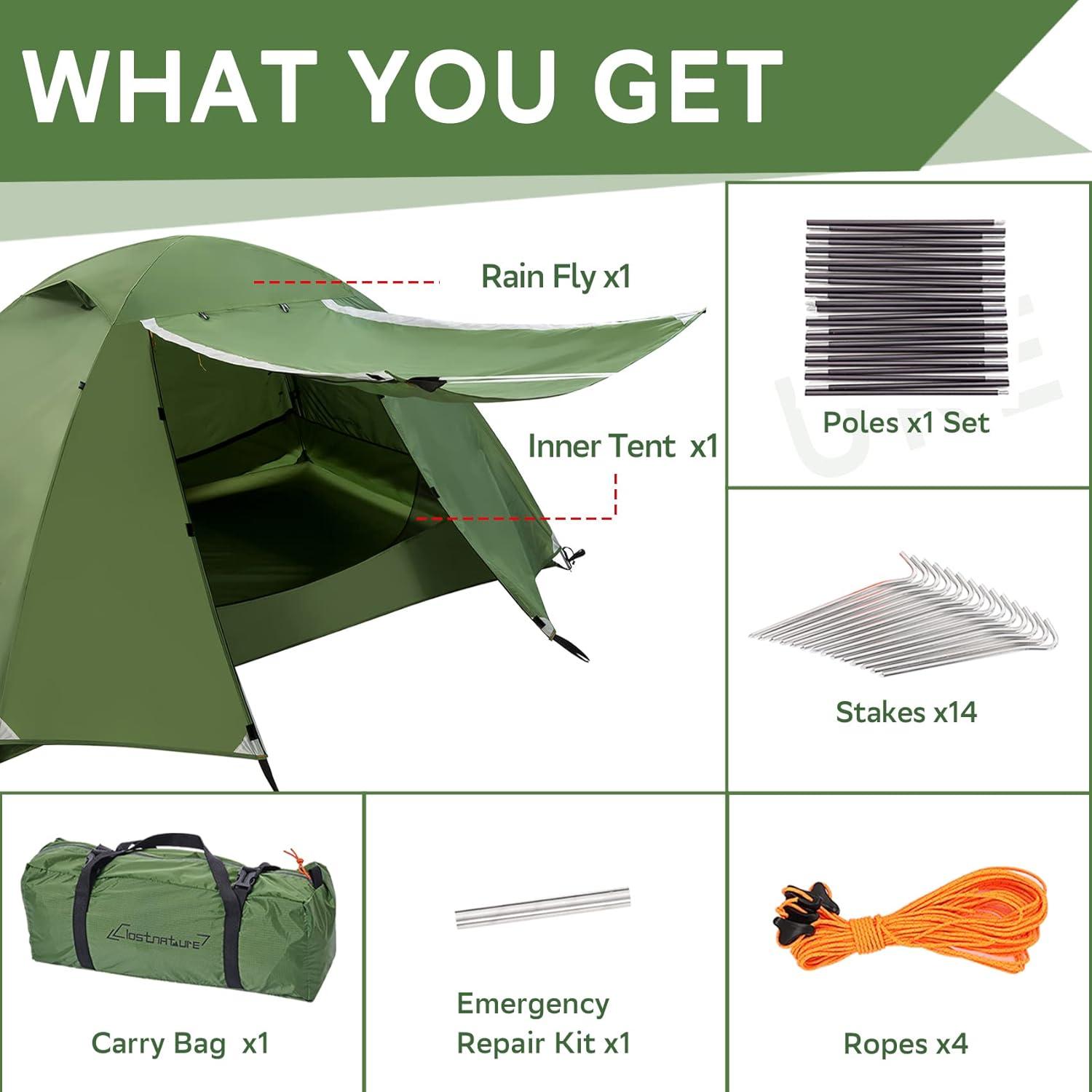 Green Ultralight 4-Person Aluminum Camping Tent with Vestibule