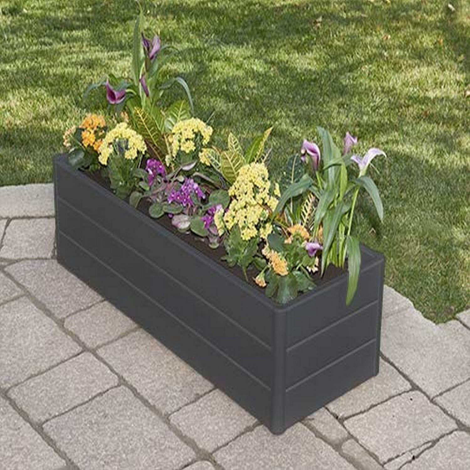 Dark Gray Vinyl Rectangular Raised Terrace Garden Box