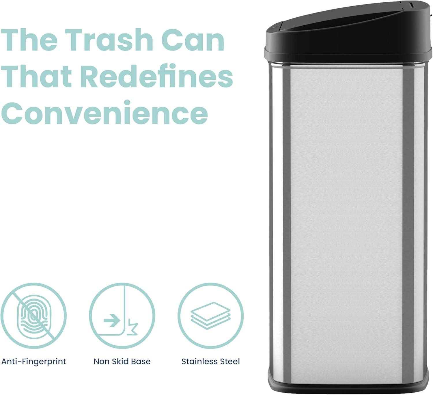 13 Gallon Stainless Steel Touchless Motion Sensor Trash Can with Black Lid