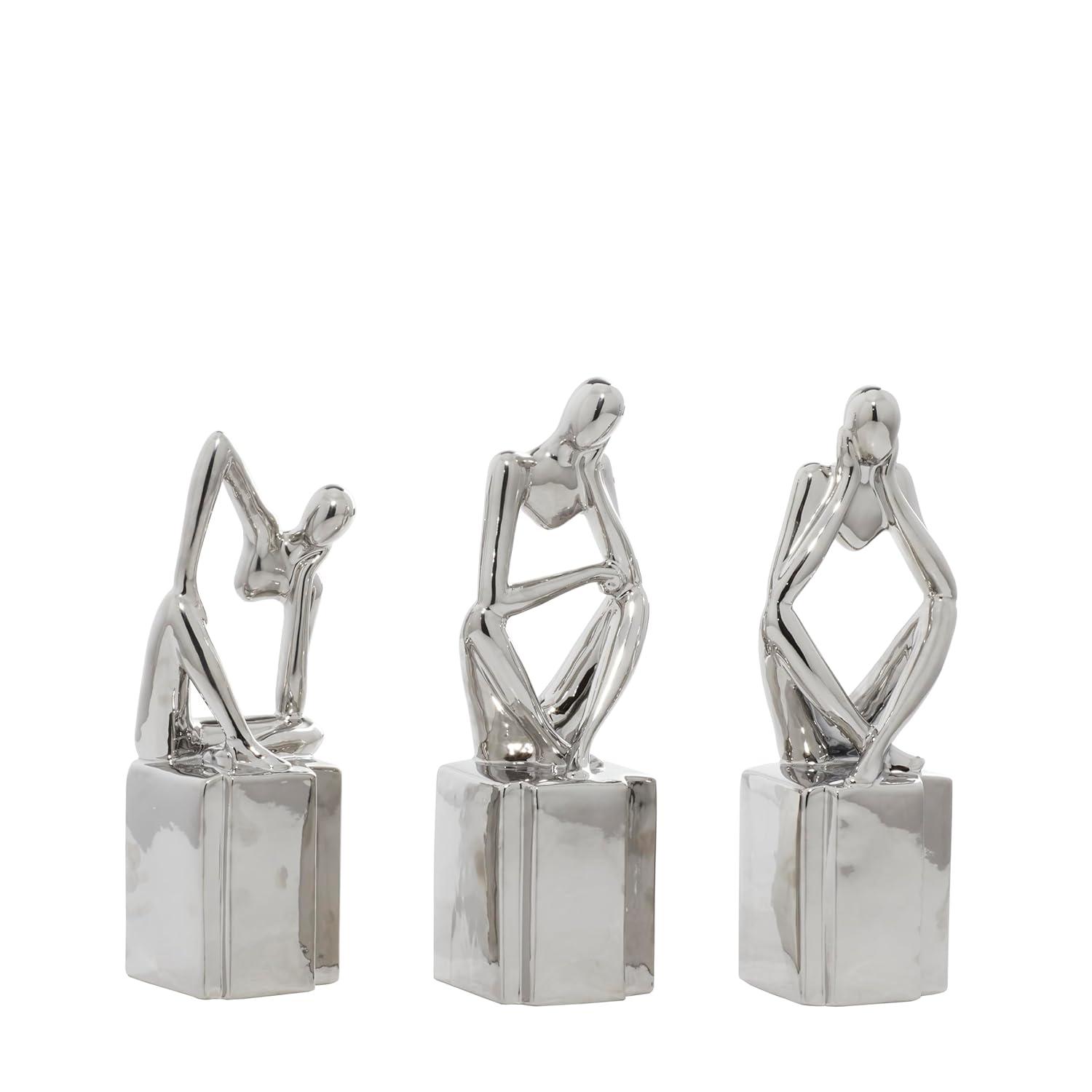 CosmoLiving by Cosmopolitan Porcelain Ceramic Sitting Thinker People Decorative Sculpture Set