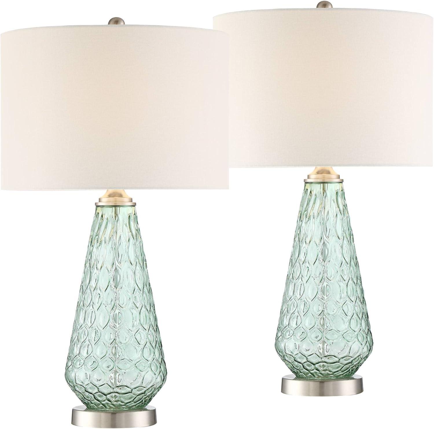 360 Lighting Julia 26 3/8" Tall Modern Coastal Table Lamps Set of 2 Seafoam Green Glass Living Room Bedroom Bedside Nightstand House Off-White Shade