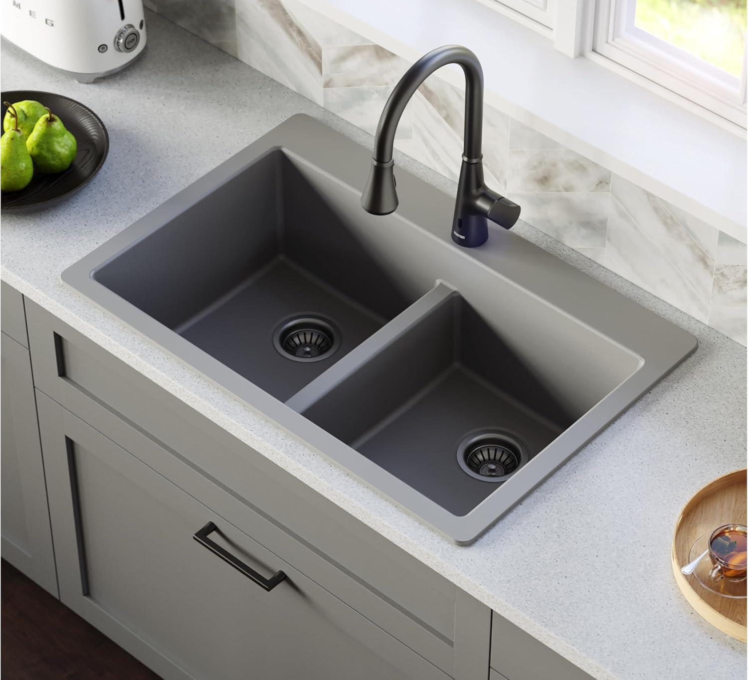 Karran Quartz 33'' X 22'' 50/50 Double Bowl Composite Drop-in Kitchen Sink