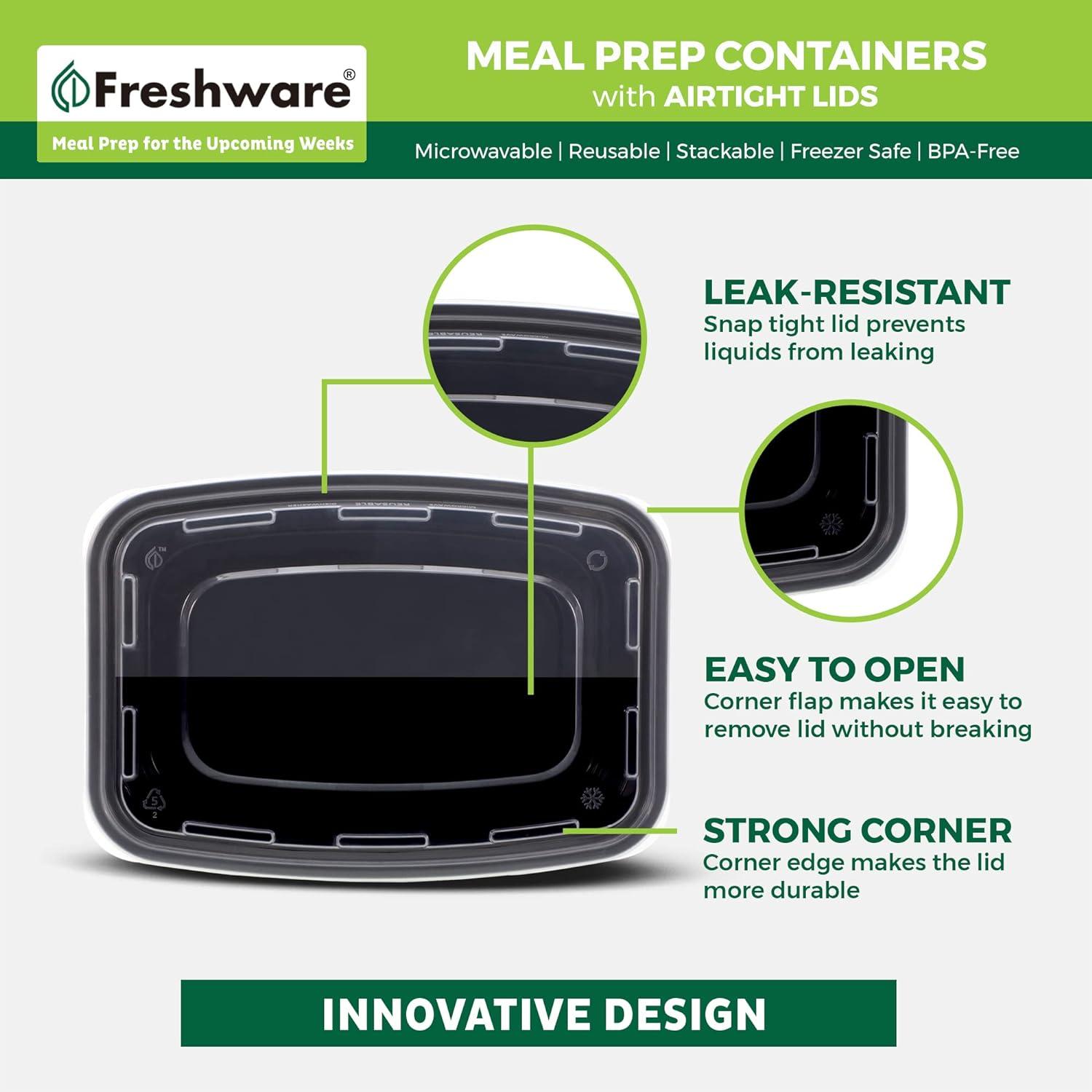 Freshware Meal Prep Containers [50 Pack] 1 Compartment Food Storage Containers with Lids, Bento Box, BPA Free, Stackable, Microwave/Dishwasher/Freezer Safe (16 oz) 1-Compartment, 50-Pack, 16 ounce