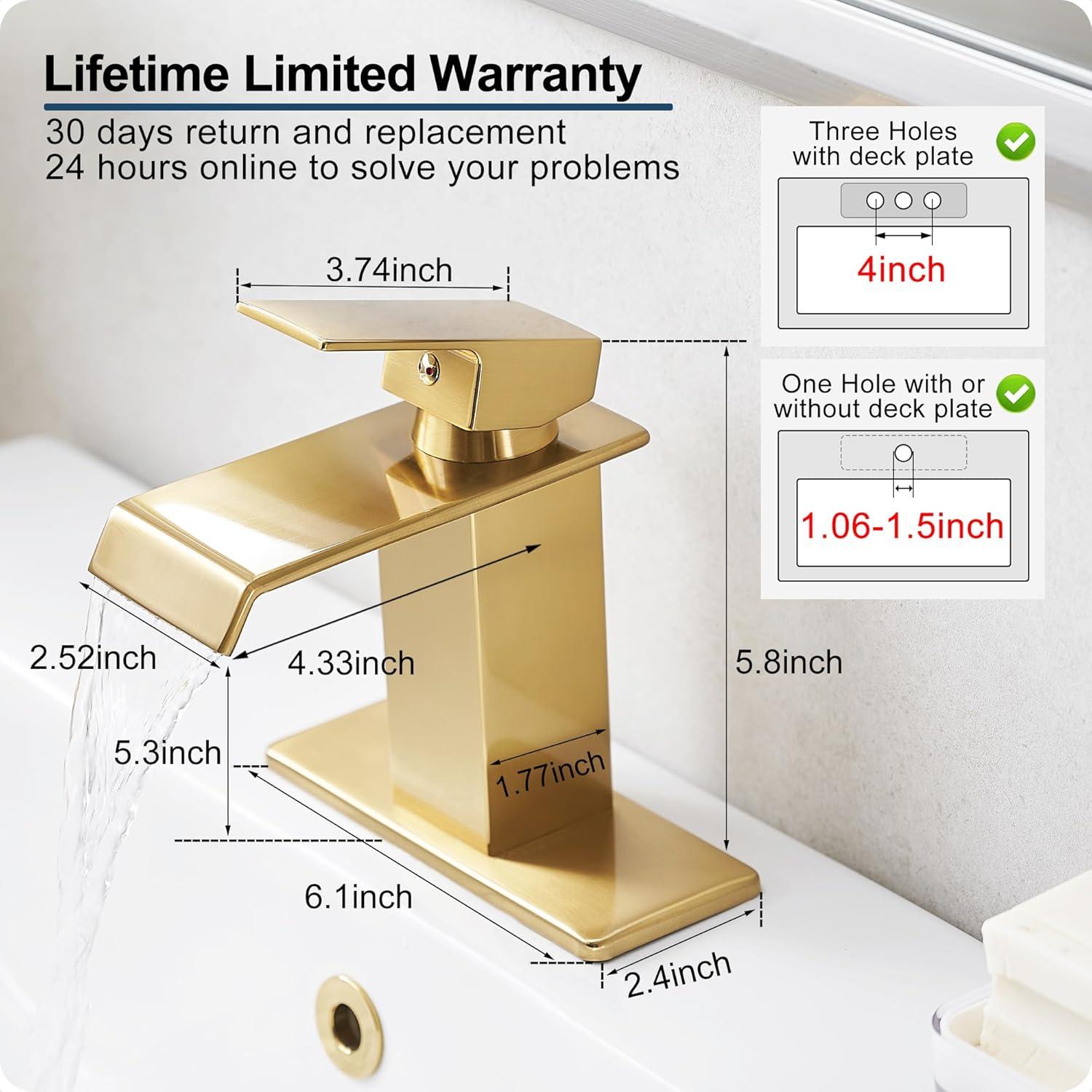 HGN Waterfall Spout Bathroom Faucet with Pop-up Drain