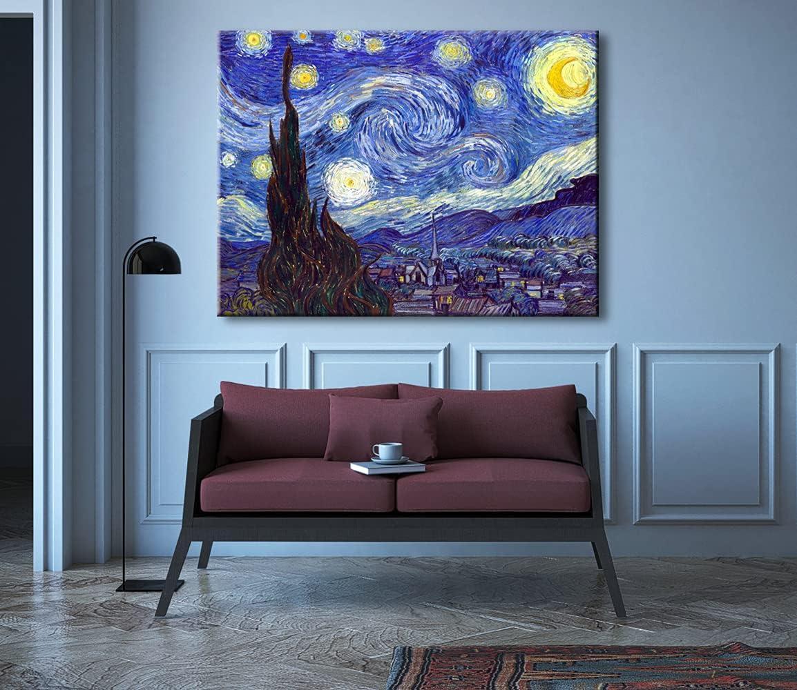 Wieco Art Starry Night Abstract Canvas Prints Wall Art of Van Gogh Famous Artwork Modern Gallery Wrapped Classic Sky Star Pictures Artwork for Living Room Home Office Decorations