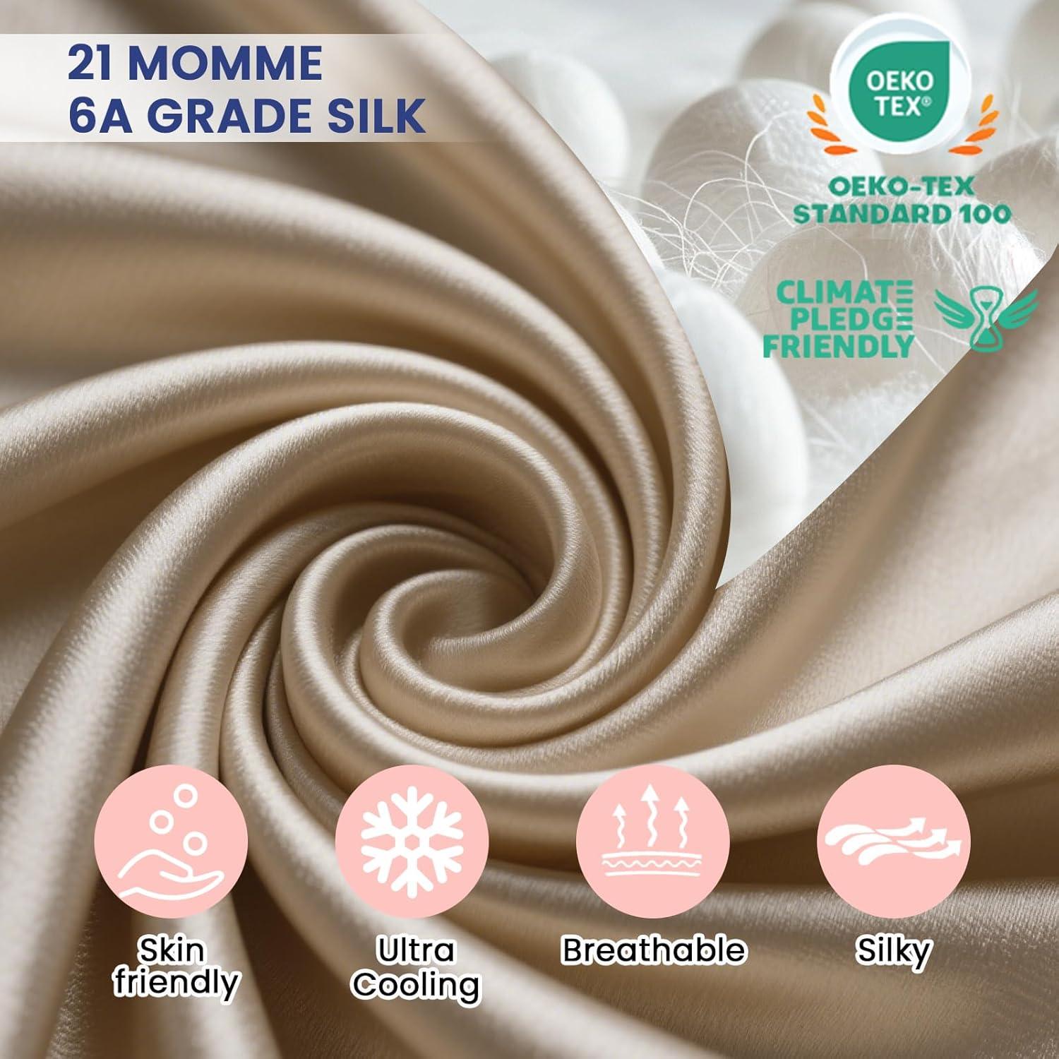 Ravmix Silk Pillow Cases with Zipper, 21momme Mulberry Silk Pillowcase for Hair Skin Health, Soft Smooth Breathable Cool Pillow Cover for Beauty Sleep with Gift Box 1PC(King 20"x36", Taupe)
