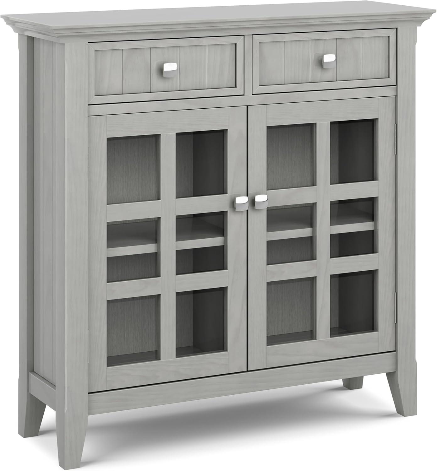 Simpli Home Acadian 36"W Solid Wood 2-Shelf Entryway Storage Cabinet with Glass Doors and 2 Drawers