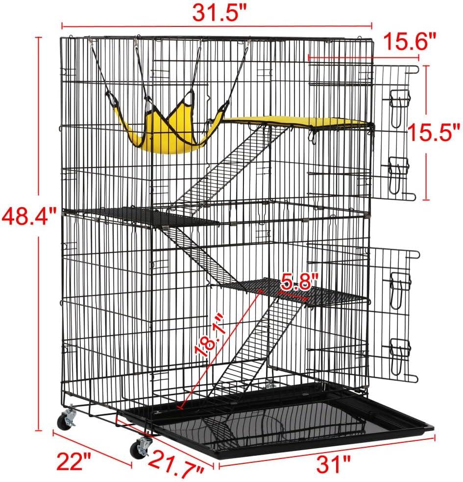 Yaheetech 4 Tiers Rolling Metal Cat Cage on Wheels Black