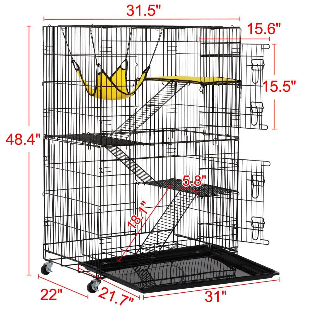 Yaheetech 4 Tiers Rolling Metal Cat Cage on Wheels Black