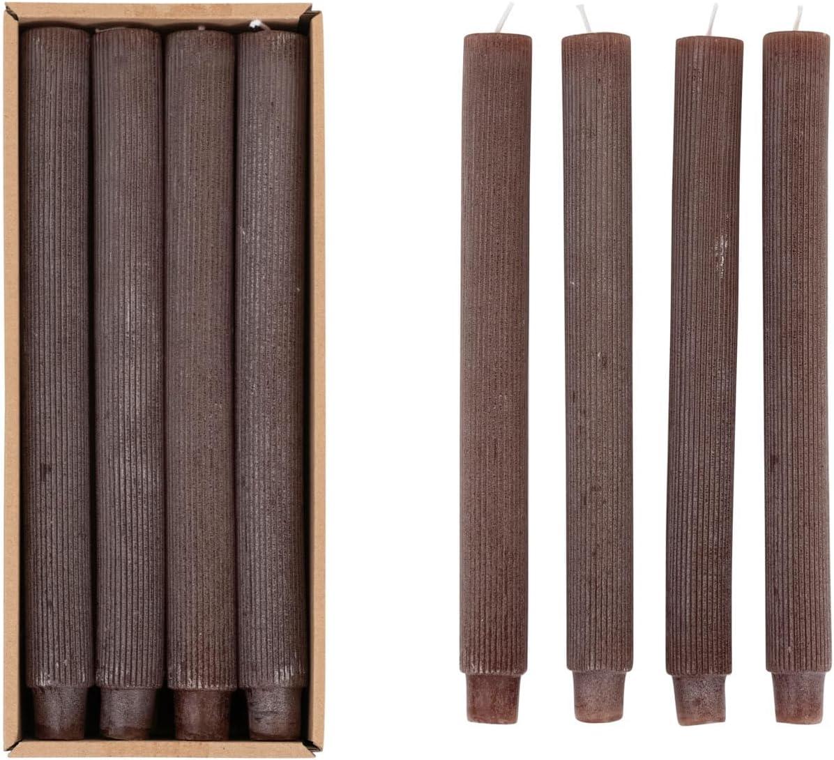 Elegant Brown Leather Pleated Taper Candles, Set of 12