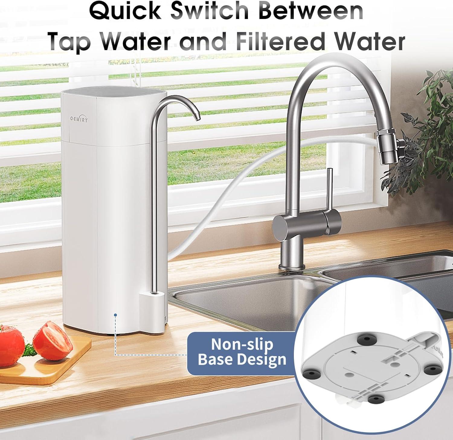 Countertop Water Filtration System, 8000 Gallons Alkaline Water Filter, Reduces 99.99% Lead, Chlorine, Heavy Metals, Bad Taste & Odor OM-CF02(1 Filter Included)