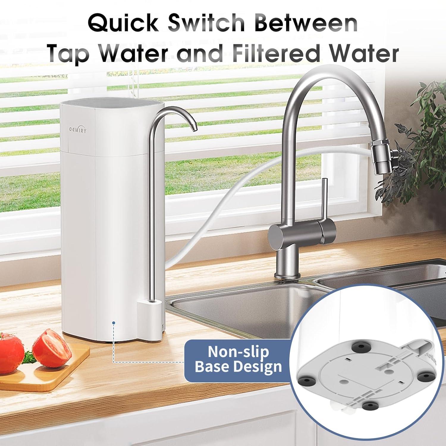 Countertop Water Filtration System, 8000 Gallons Alkaline Water Filter, Reduces 99.99% Lead, Chlorine, Heavy Metals, Bad Taste & Odor OM-CF02(1 Filter Included)