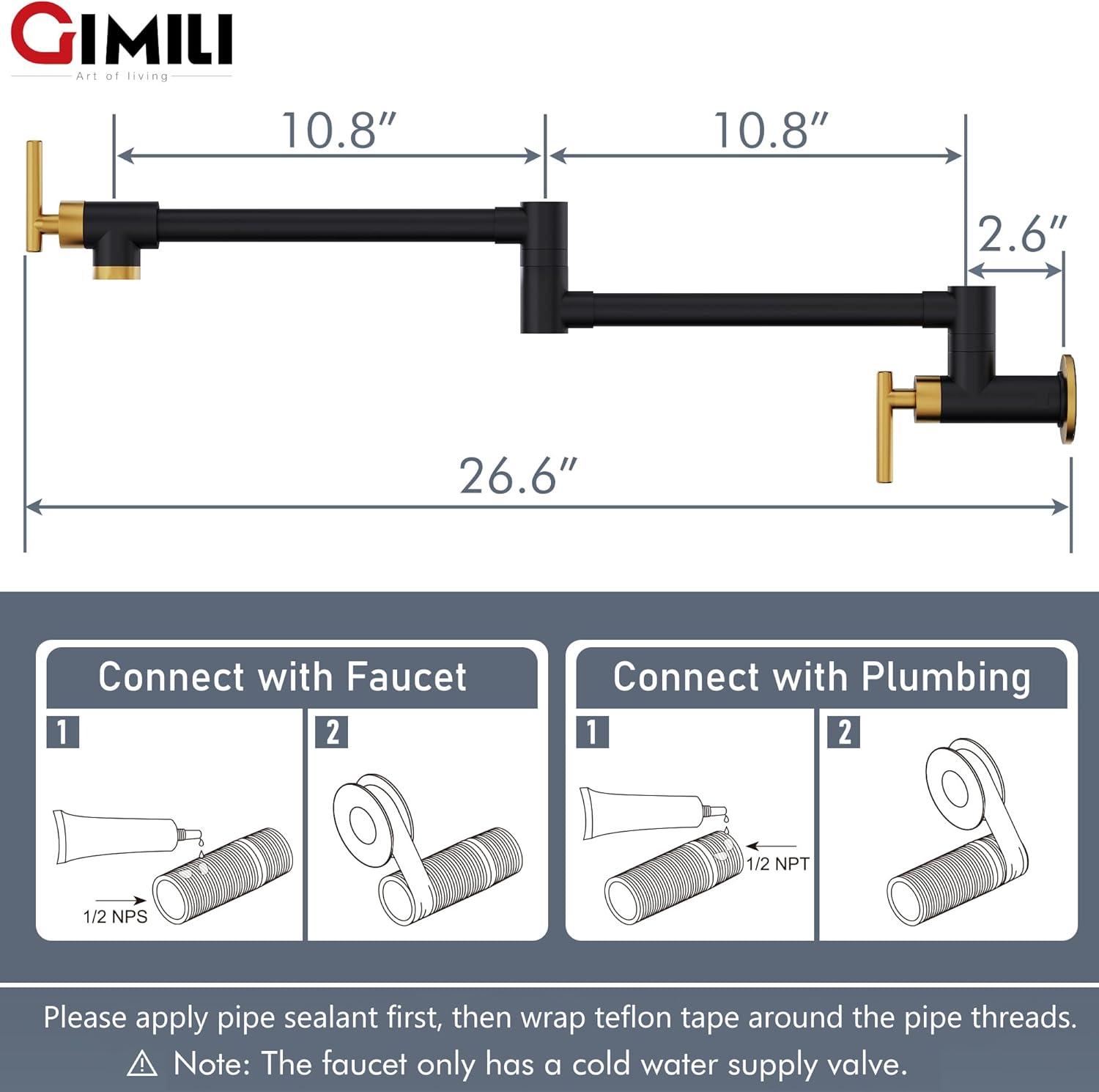 Folding kitchen faucet in brass and copper