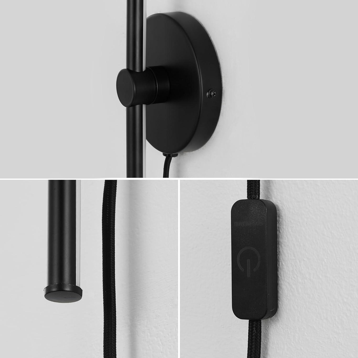 Anton 27.25 in. 1-Light Modern Minimalist Iron Adjustable Bar Integrated LED Plug-In Sconce, Black