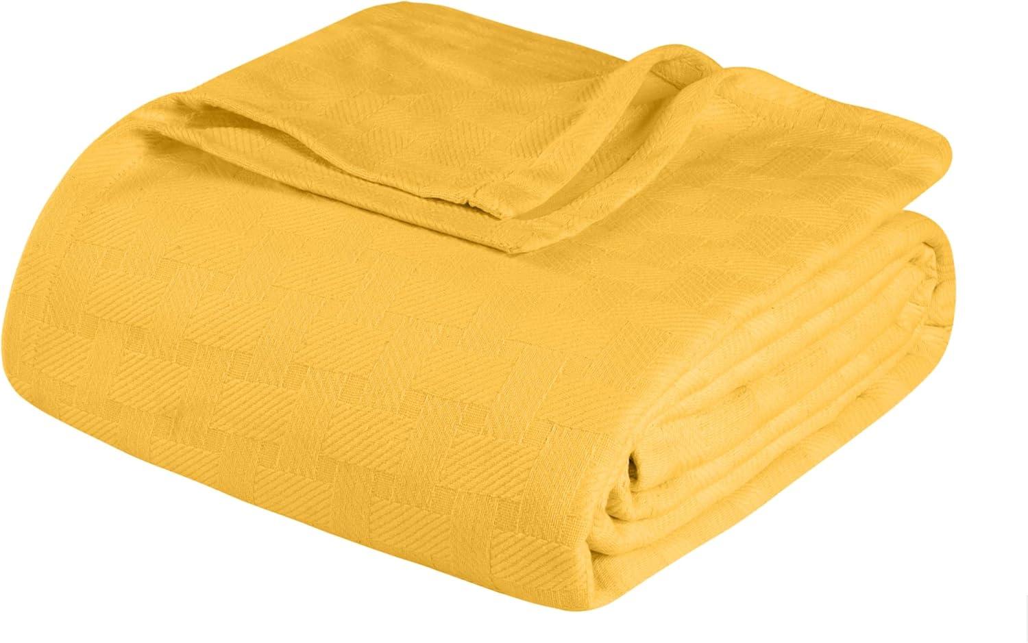 Superior Basketweave All-Season Cotton Blanket, King, Gold