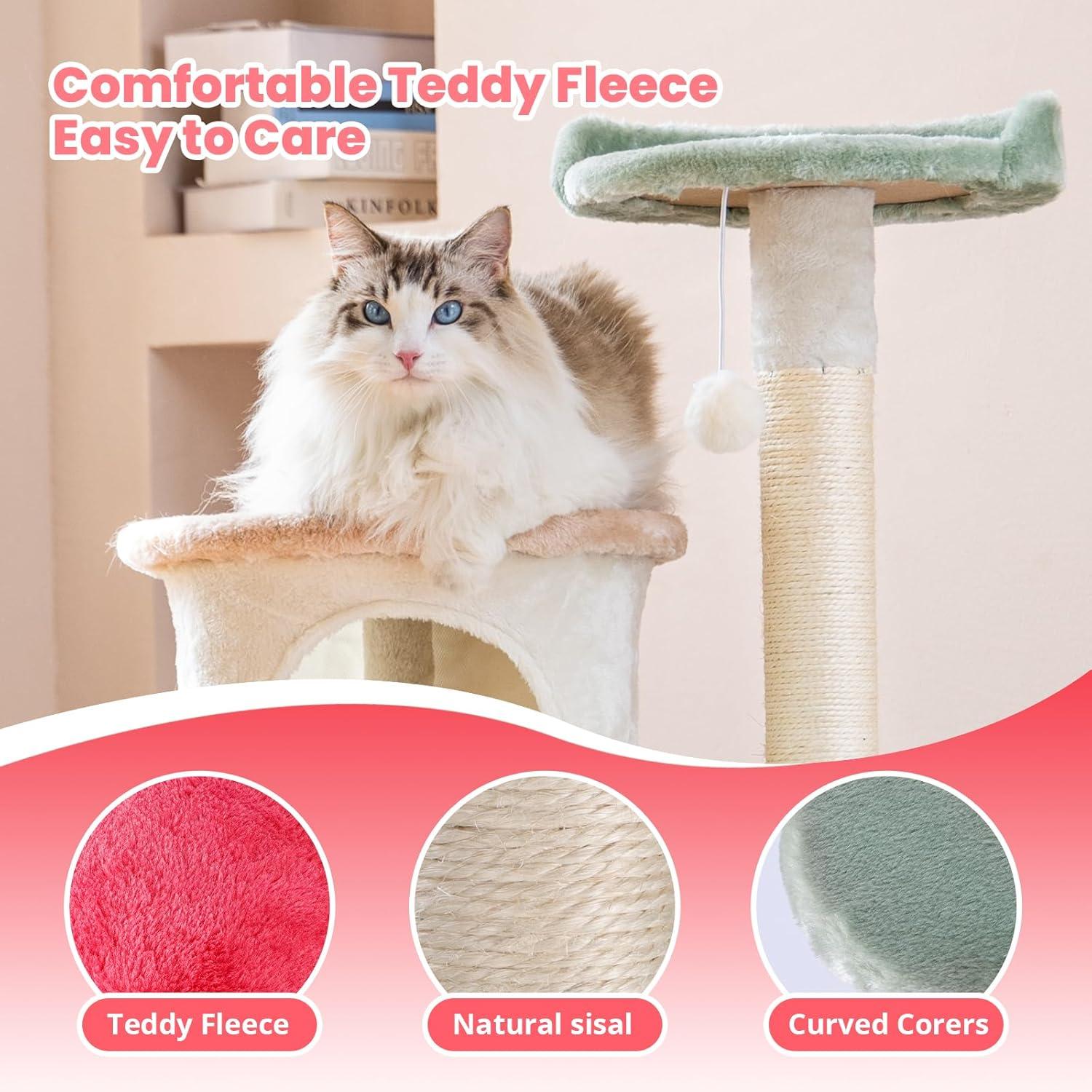 Tucker Murphy Pet™ 42.7In Flower Cat Tree Tower Condo Furniture Apartment Plush Habitat Kitten Amusement Platform With Scratch Posts Toy Ball Pet House Play (Medium 42.7" H)