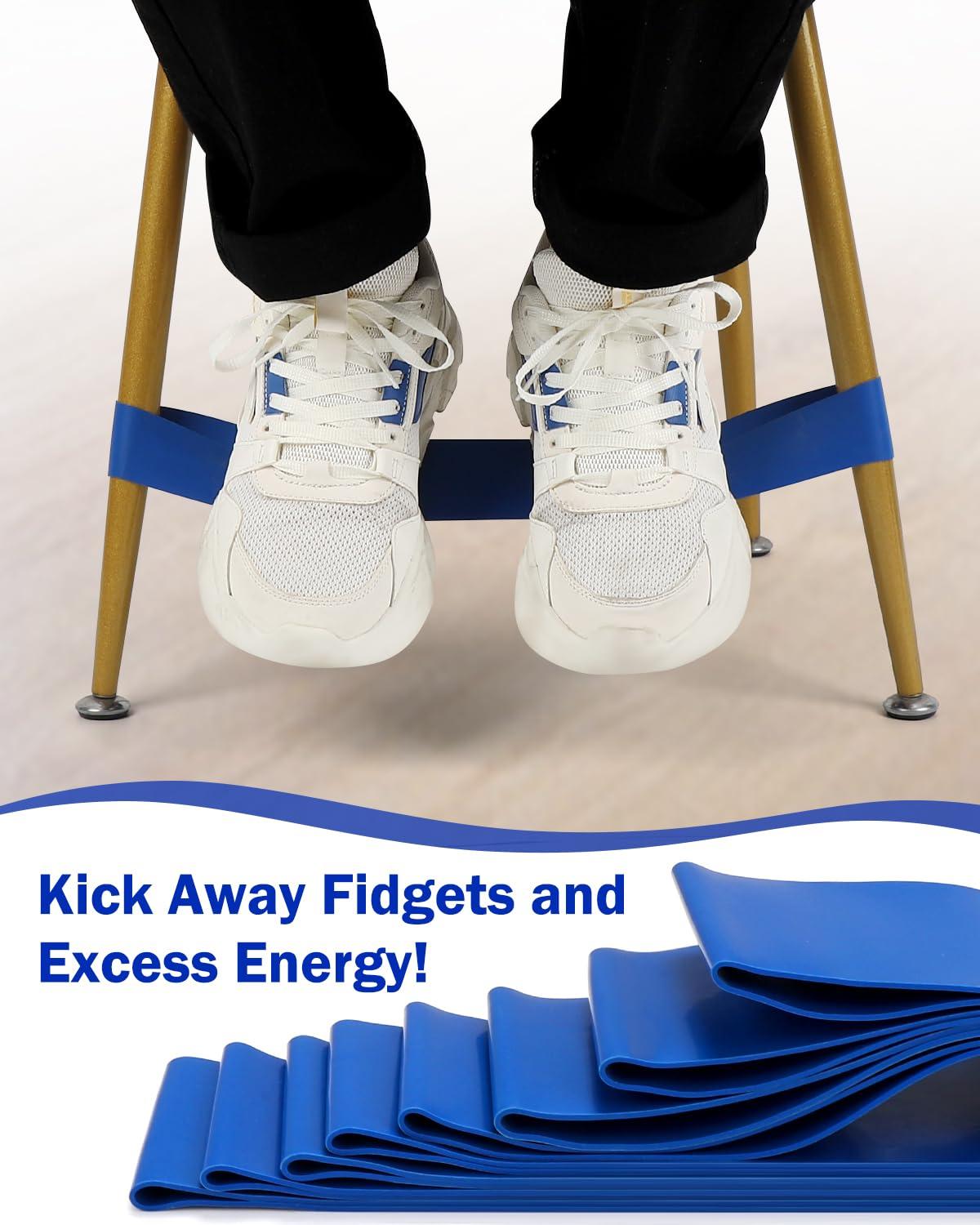 10 Pack Chair Bands for Kids with Fidgety Feet, Classroom Must Haves, Flexible Seating Chair Bands for Sensory Focus, Fidget ADHD Autism School Desks Supplies (Blue)