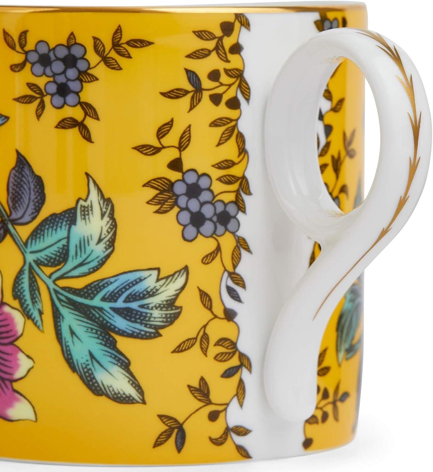 Yellow Floral Bone China Mug with Gold Banding