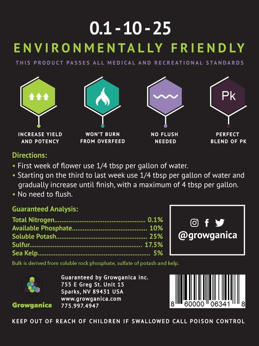 Growganica Incredible Bulk Organic Bloom Booster Garden Fertilizer 0.1-10-25 (1lb)