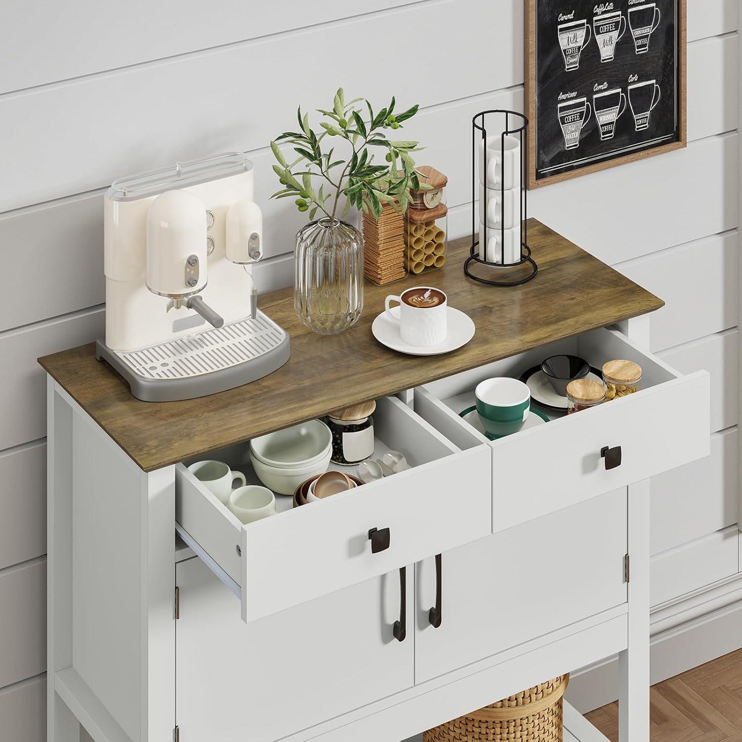 Console Table Sofa Table,Coffee Bar Cabinet,35.5" Lx 13.8" W x 34.65" H,Entryway Table with 2 Drawers & 2Door Cabinet Buffet Sideboard for Kitchen Entryway,Hallway,Foyer,White