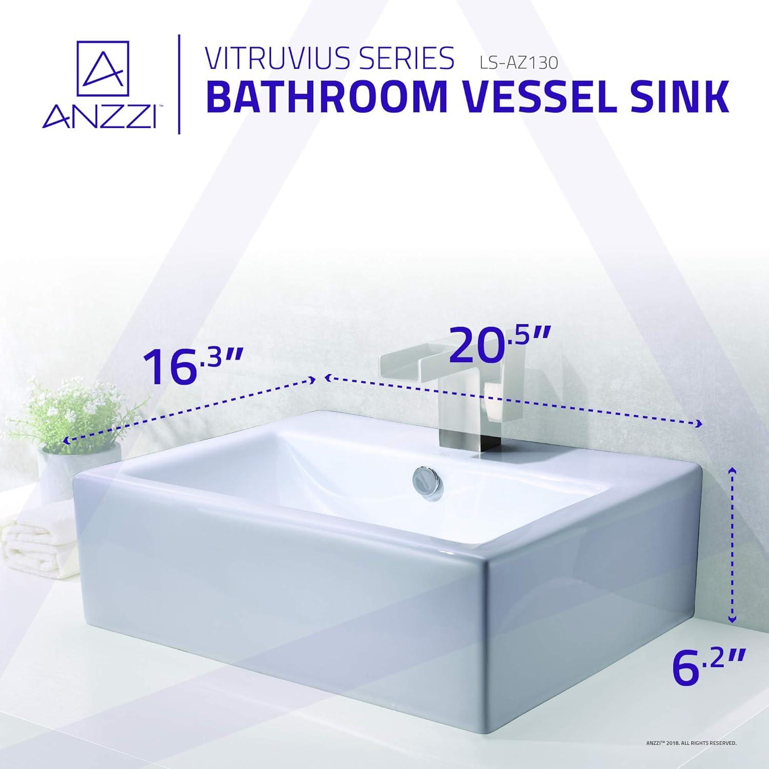 Vitruvius White Ceramic Rectangular Bathroom Sink with Overflow