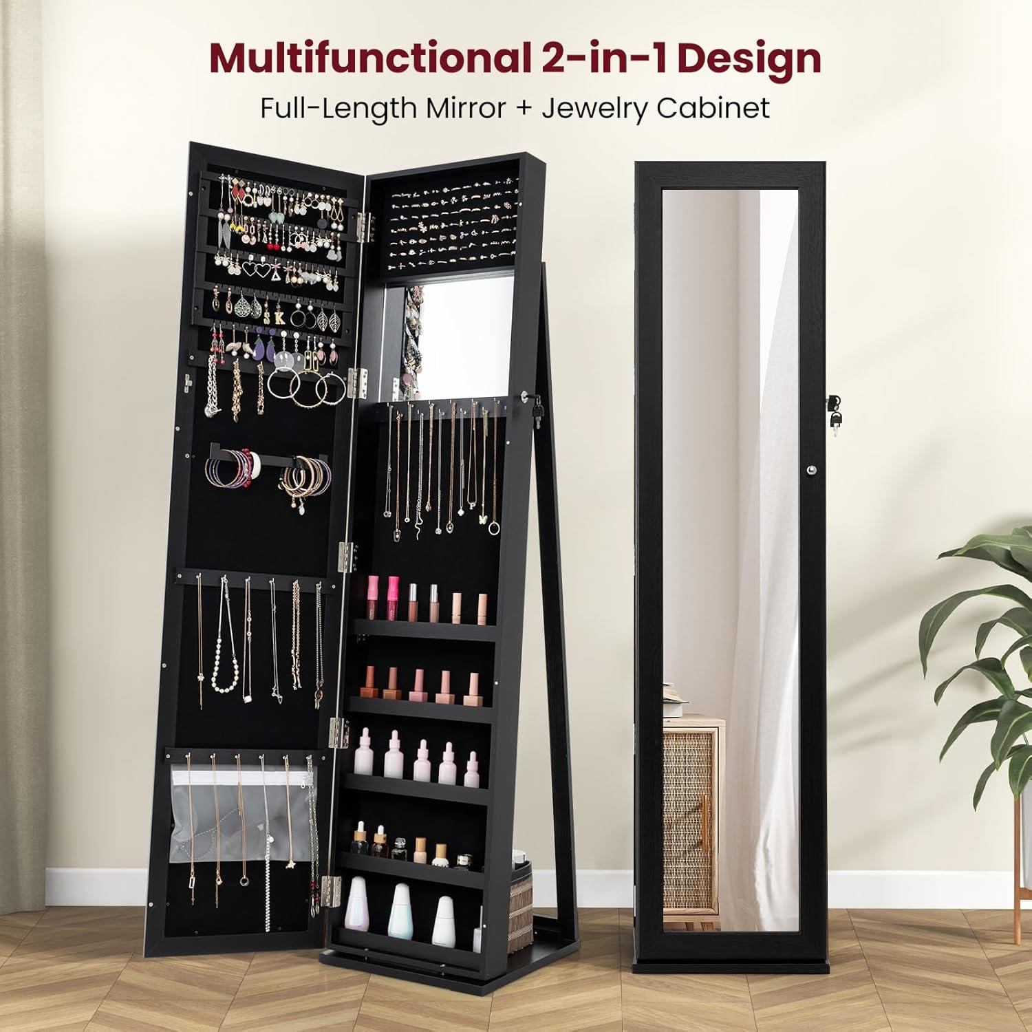 NIERBO Lockable Jewelry Organizer Mirror - Stylish Storage Solution For Women