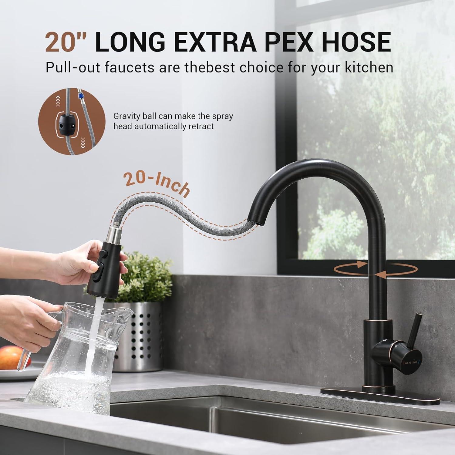 Oil Rubbed Bronze Pull Down Kitchen Faucet with Spray