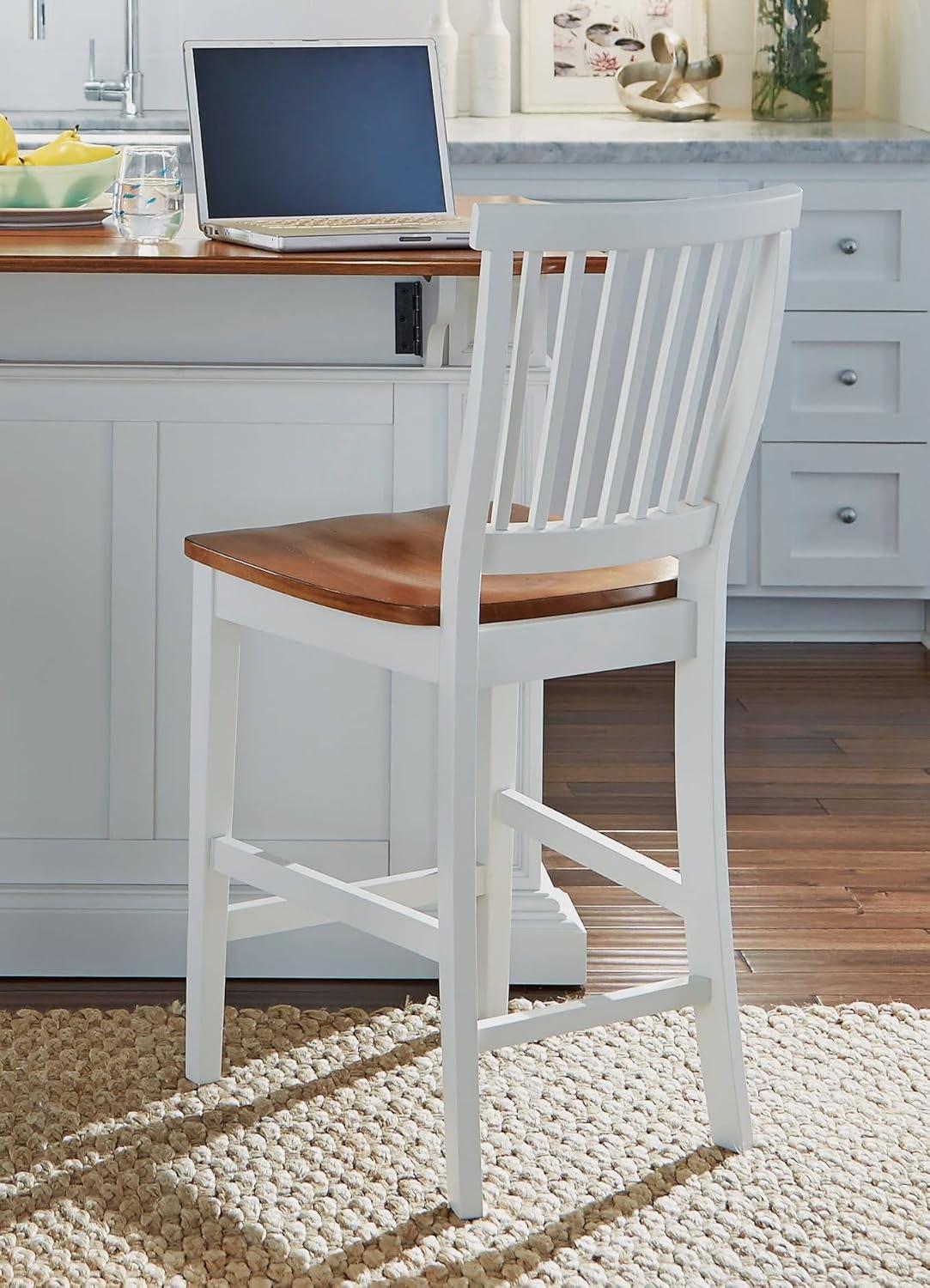 Antique White and Distressed Oak Hardwood 24" Counter Stool