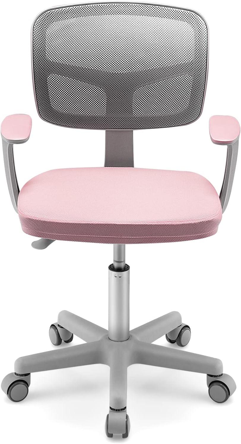 Pink Adjustable Mesh Swivel Kids Desk Chair with Armrests