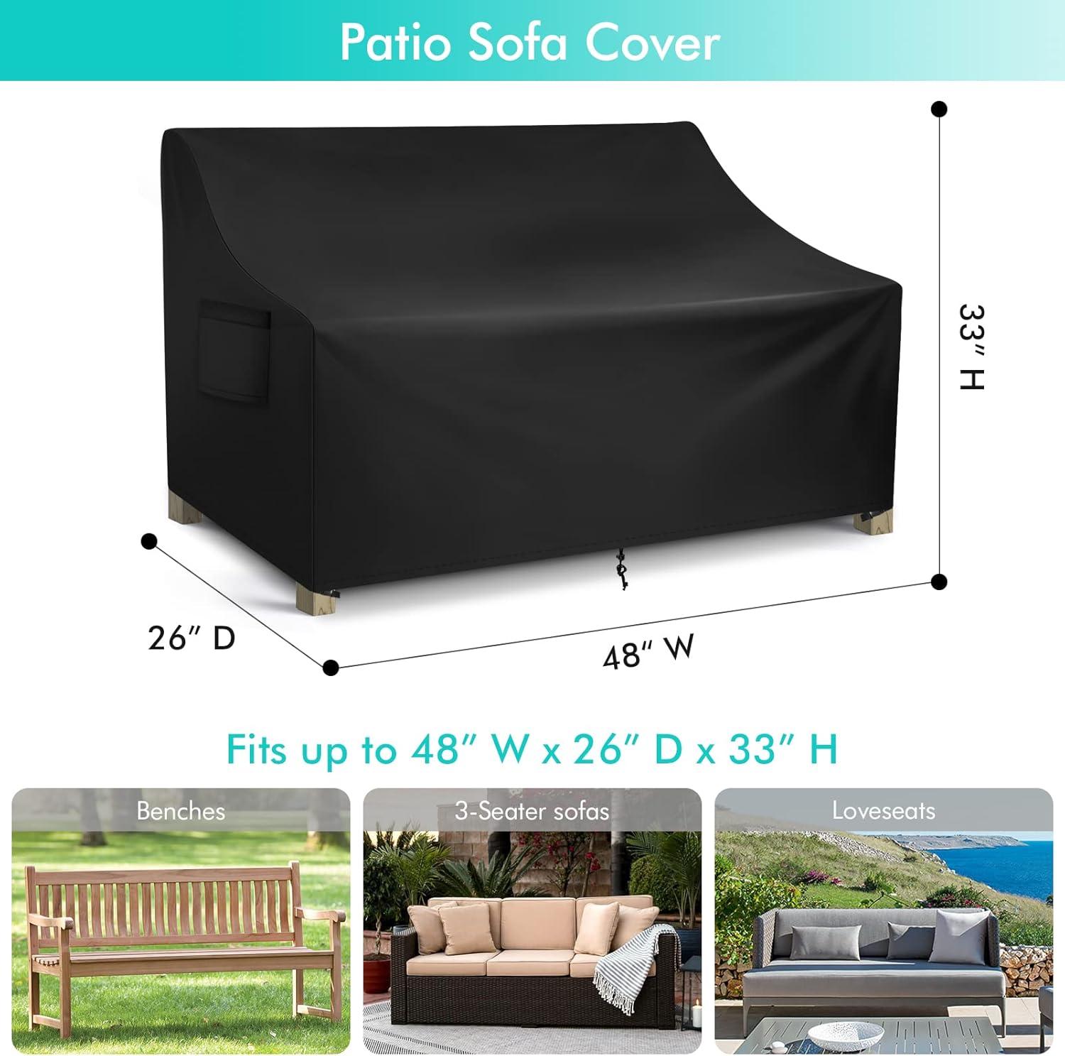 WLEAFJ Patio Sofa Cover Waterproof, Outdoor Loveseat Cover, Heavy Duty Outdoor Couch Cover, Large Lawn Patio Furniture Covers with Air Vent, 48’’ W x 26’’ D x 33’’ H