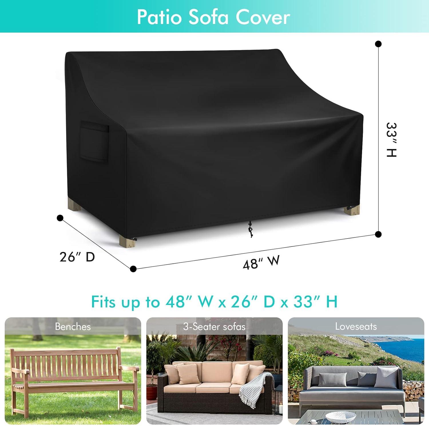 WLEAFJ Patio Sofa Cover Waterproof, Outdoor Loveseat Cover, Heavy Duty Outdoor Couch Cover, Large Lawn Patio Furniture Covers with Air Vent, 48’’ W x 26’’ D x 33’’ H