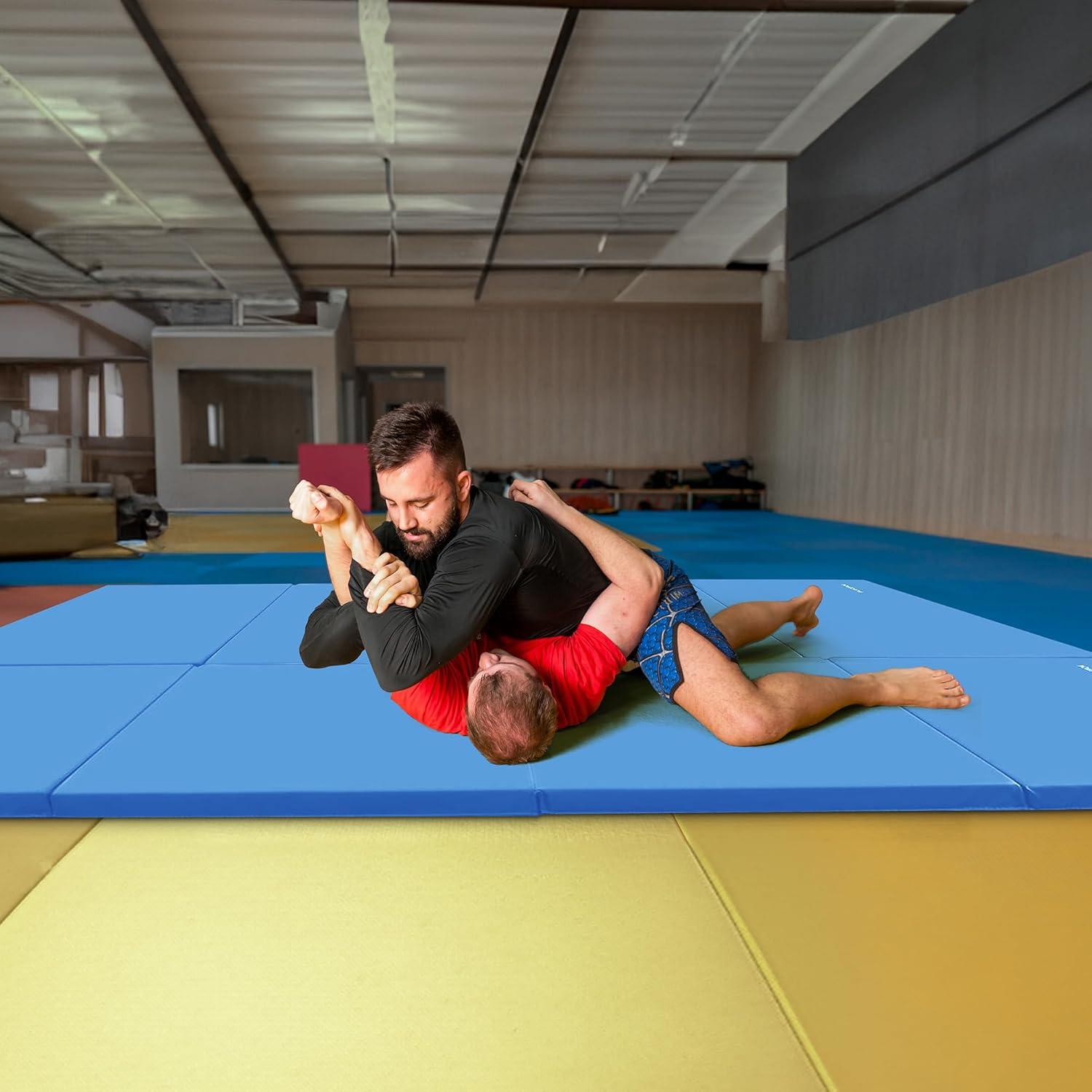 BalanceFrom All Purpose 4'x8'x2" Extra Thick High Density Anti Tear Fitness Yoga Gymnastics Gym Folding Exercise Aerobics Mat, Blue